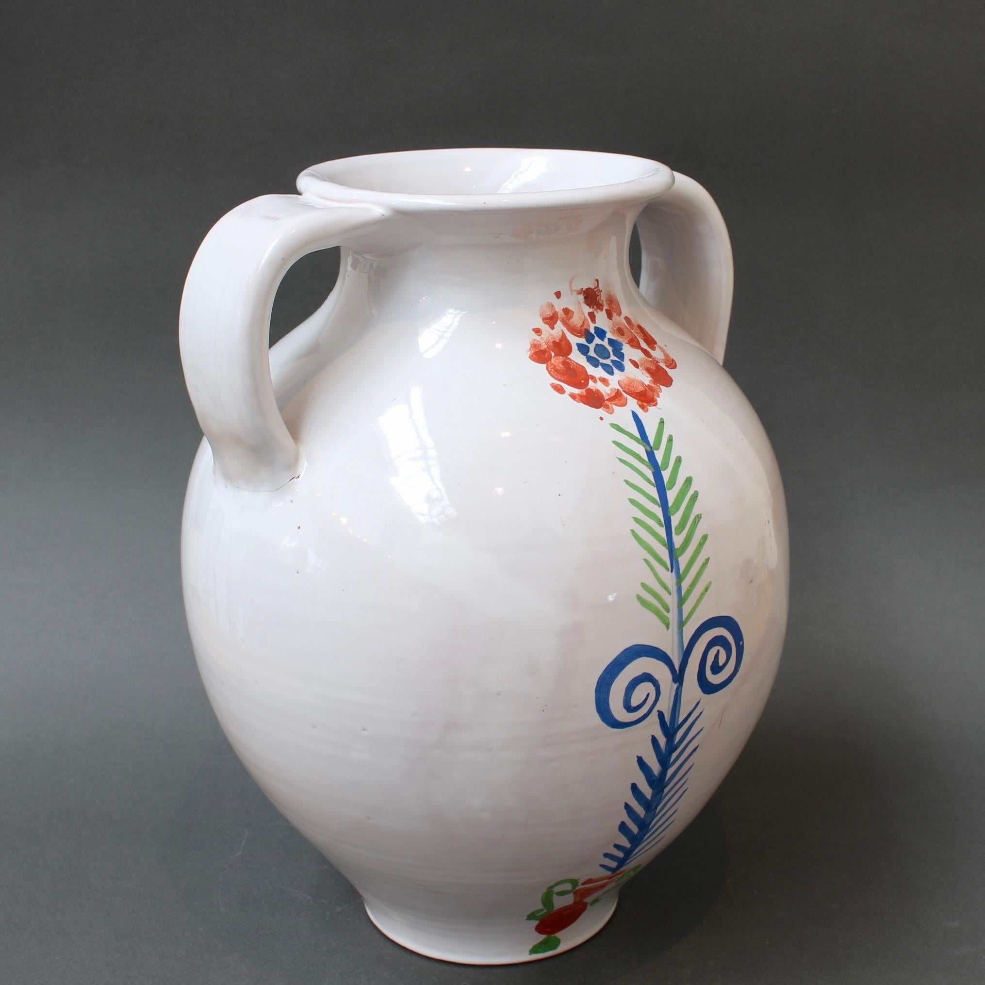 Mid-20th Century Vintage French Hand-Painted Ceramic Vase by Roger Capron (circa 1960s) For Sale