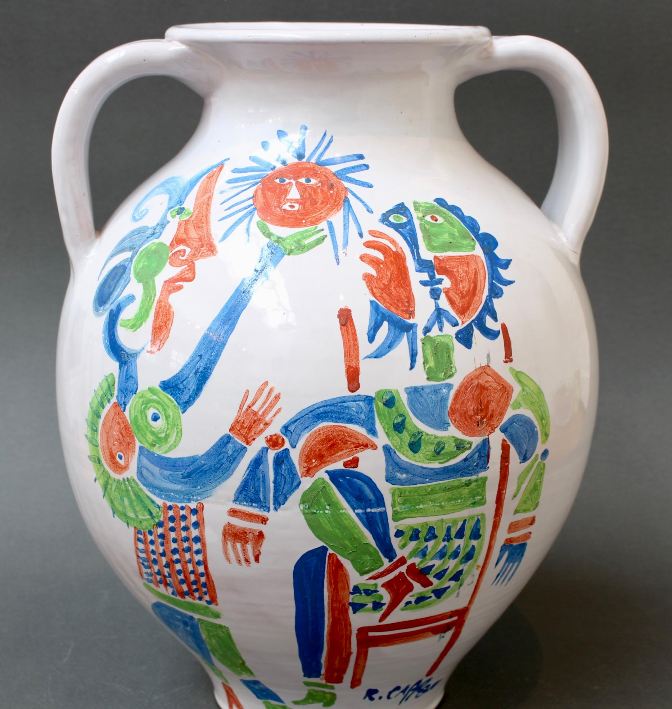 Vintage French Hand-Painted Ceramic Vase by Roger Capron (circa 1960s) For Sale 3