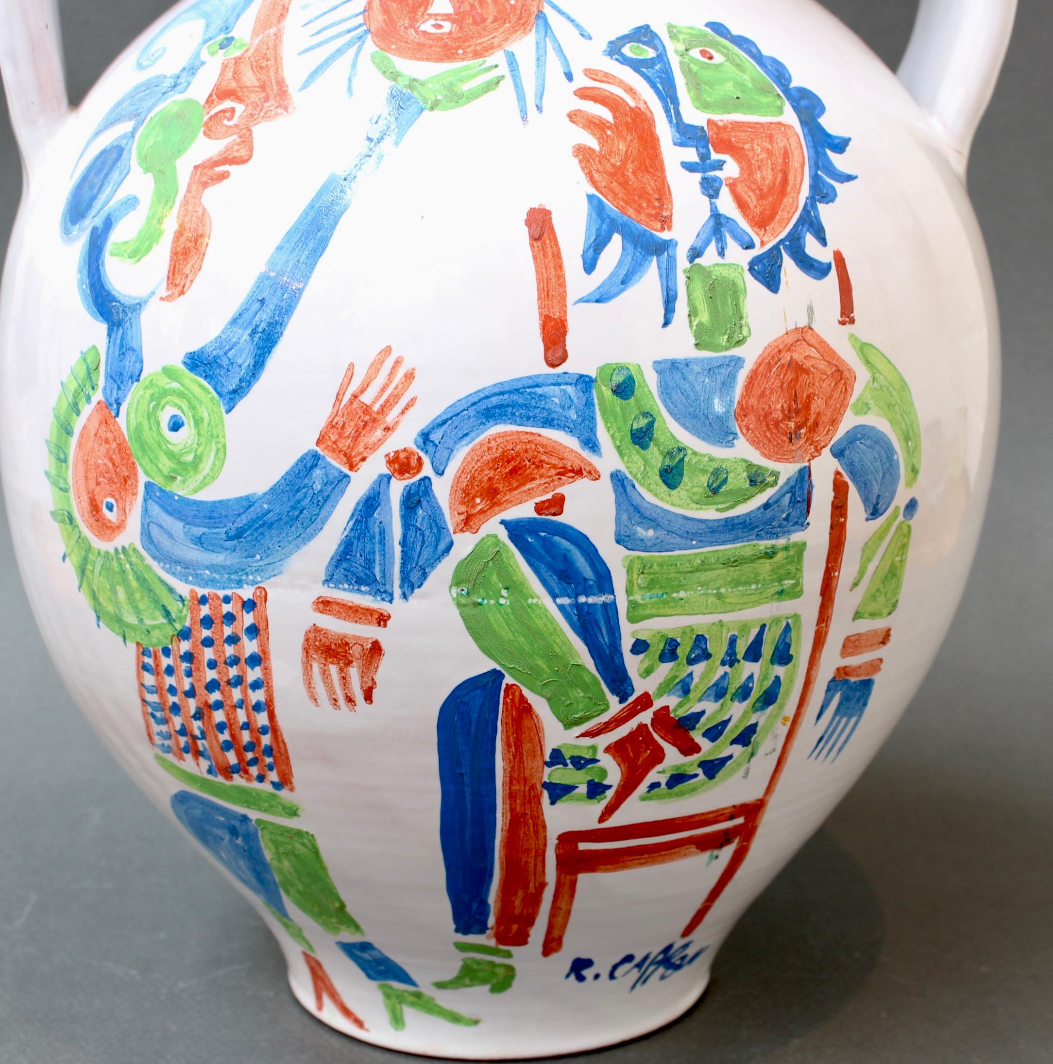Handbemalte französische Keramikvase von Roger Capron (ca. 1960er Jahre) im Angebot 3
