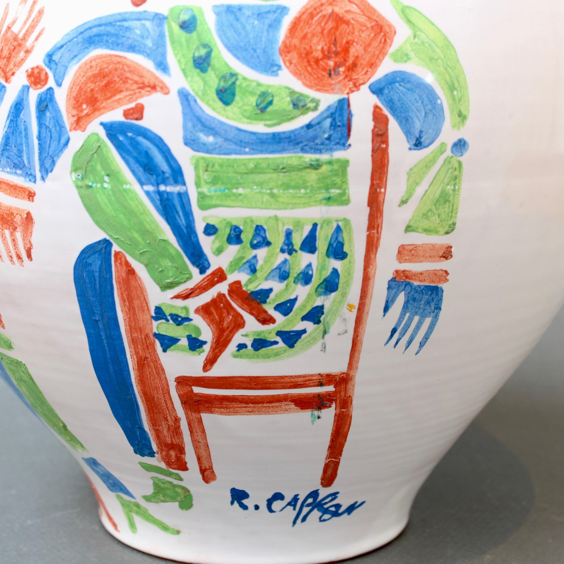 Vintage French Hand-Painted Ceramic Vase by Roger Capron (circa 1960s) For Sale 5