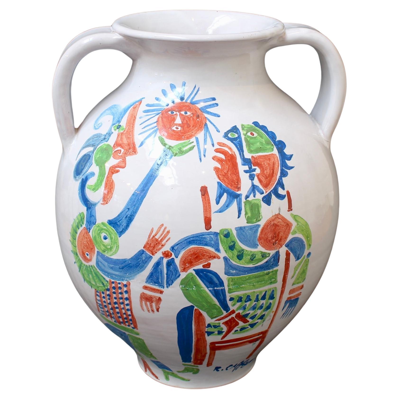 Vintage French Hand-Painted Ceramic Vase by Roger Capron (circa 1960s) For Sale