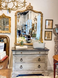Vintage French Hand-Painted Commode with Three Drawers & Brass Hardware