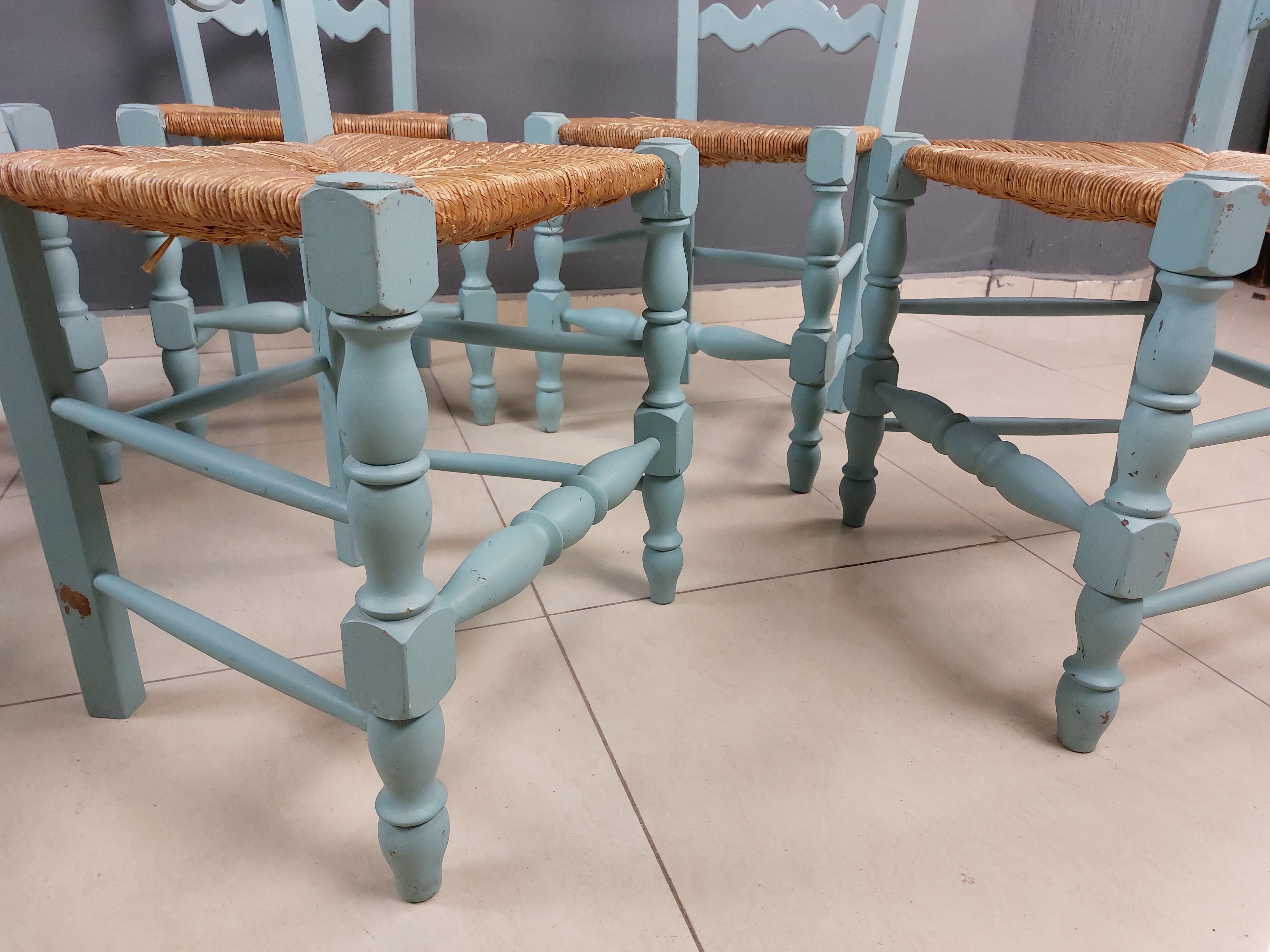 Vintage French Hand Painted Farmhouse Dining Chairs - Set of 6 4