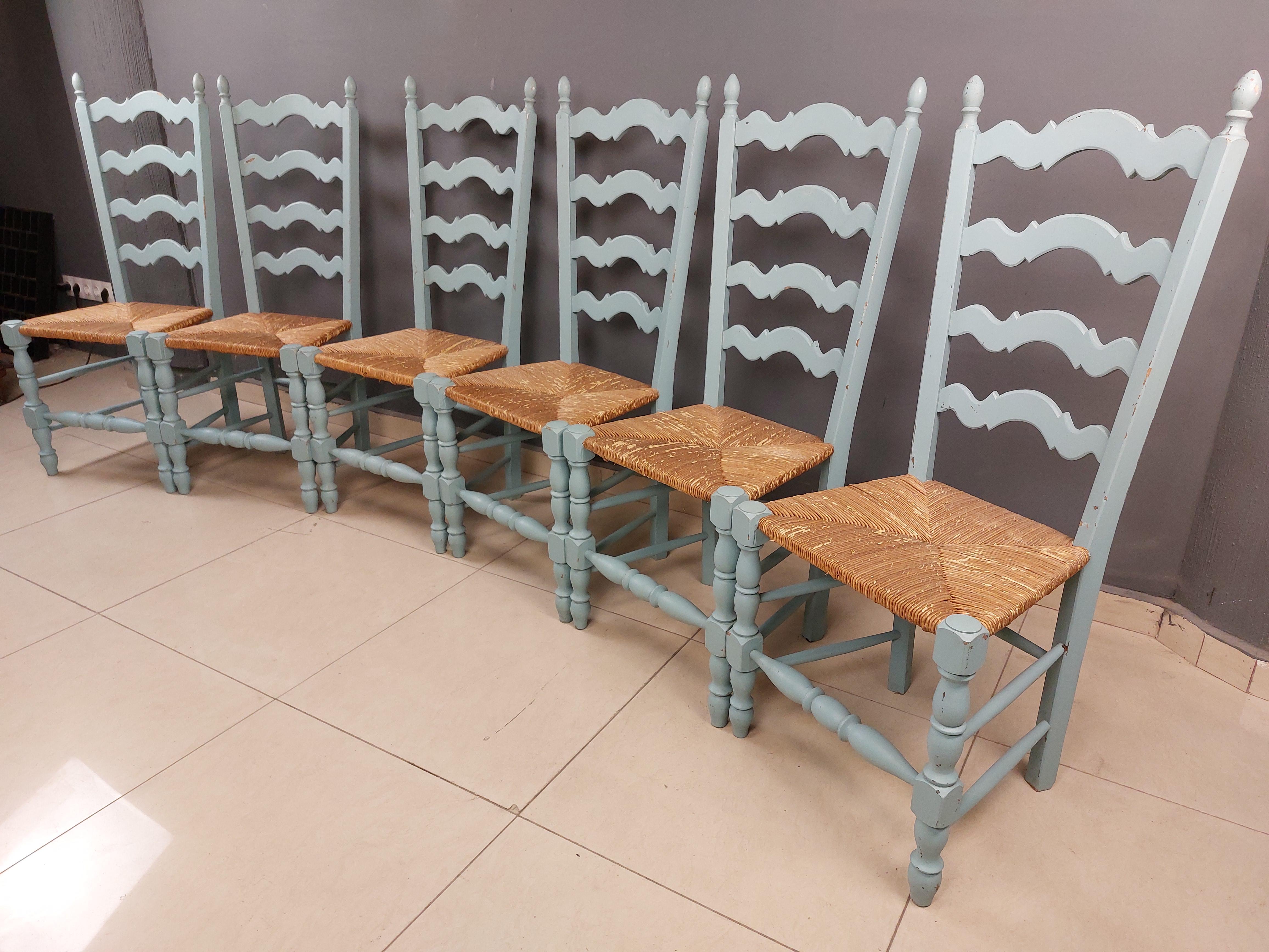 Vintage French Hand Painted Farmhouse Dining Chairs - Set of 6 5
