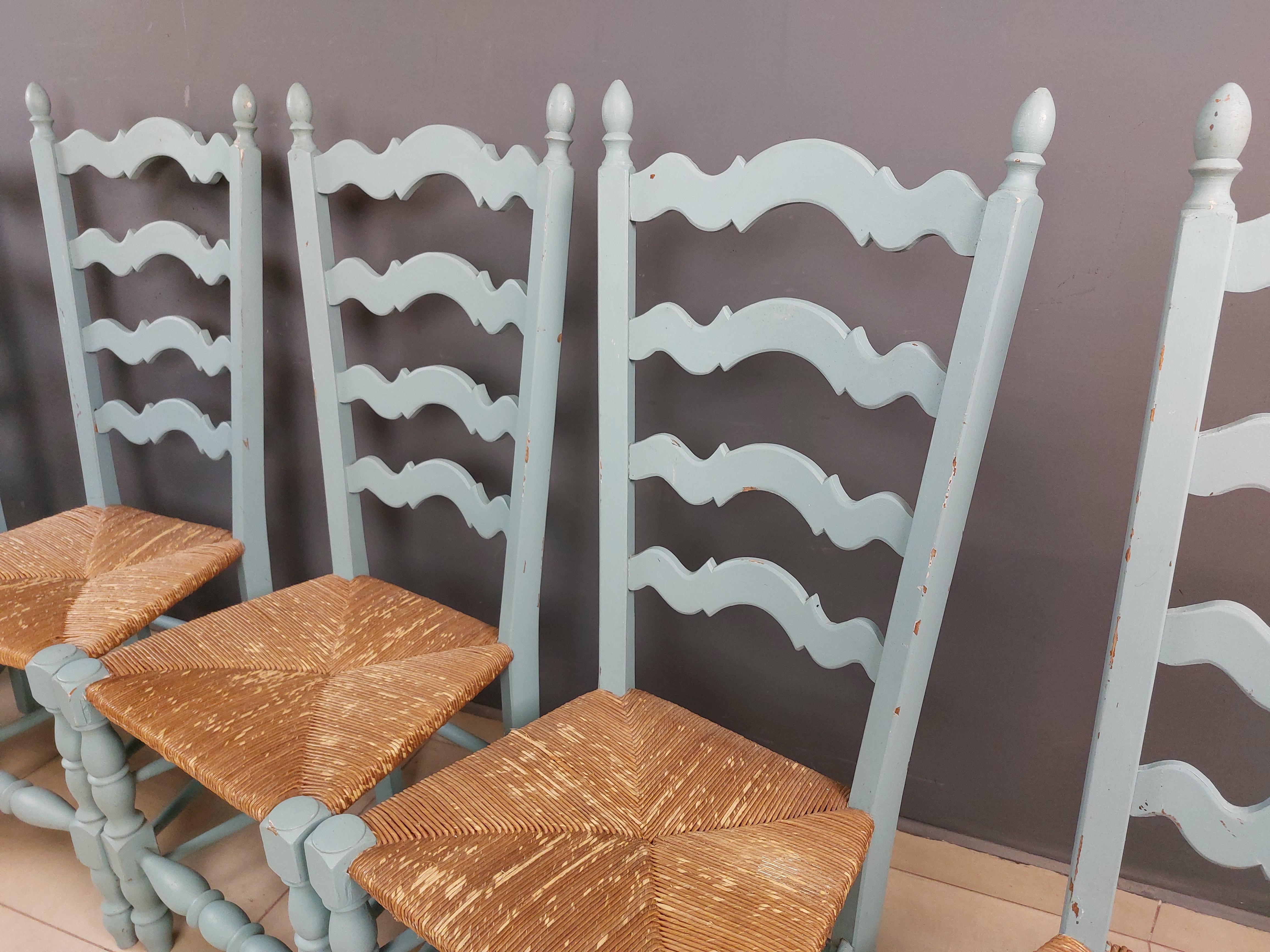 Vintage French Hand Painted Farmhouse Dining Chairs - Set of 6 6