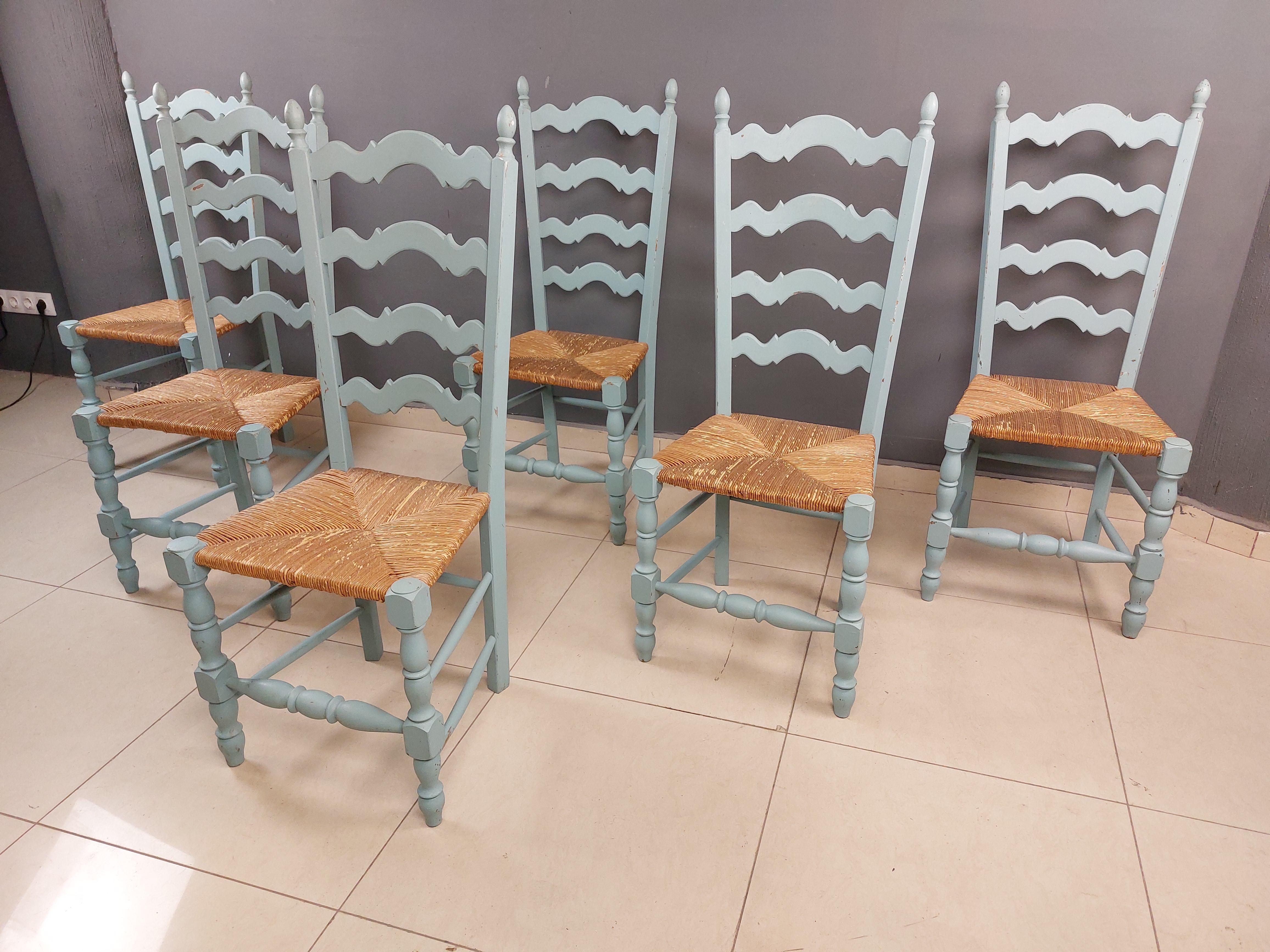 Vintage French Hand Painted Farmhouse Dining Chairs - Set of 6 7
