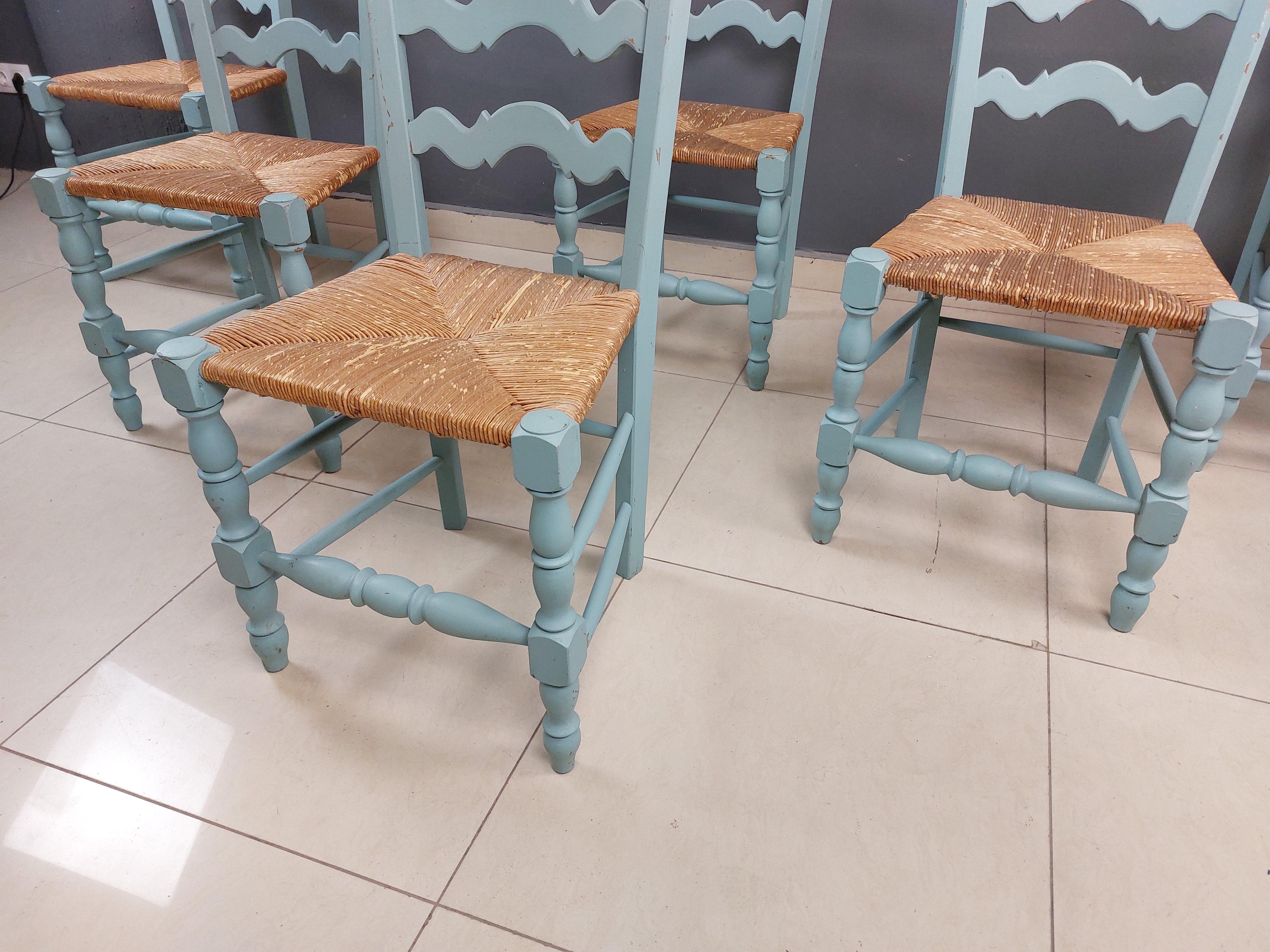 Vintage French Hand Painted Farmhouse Dining Chairs - Set of 6 8