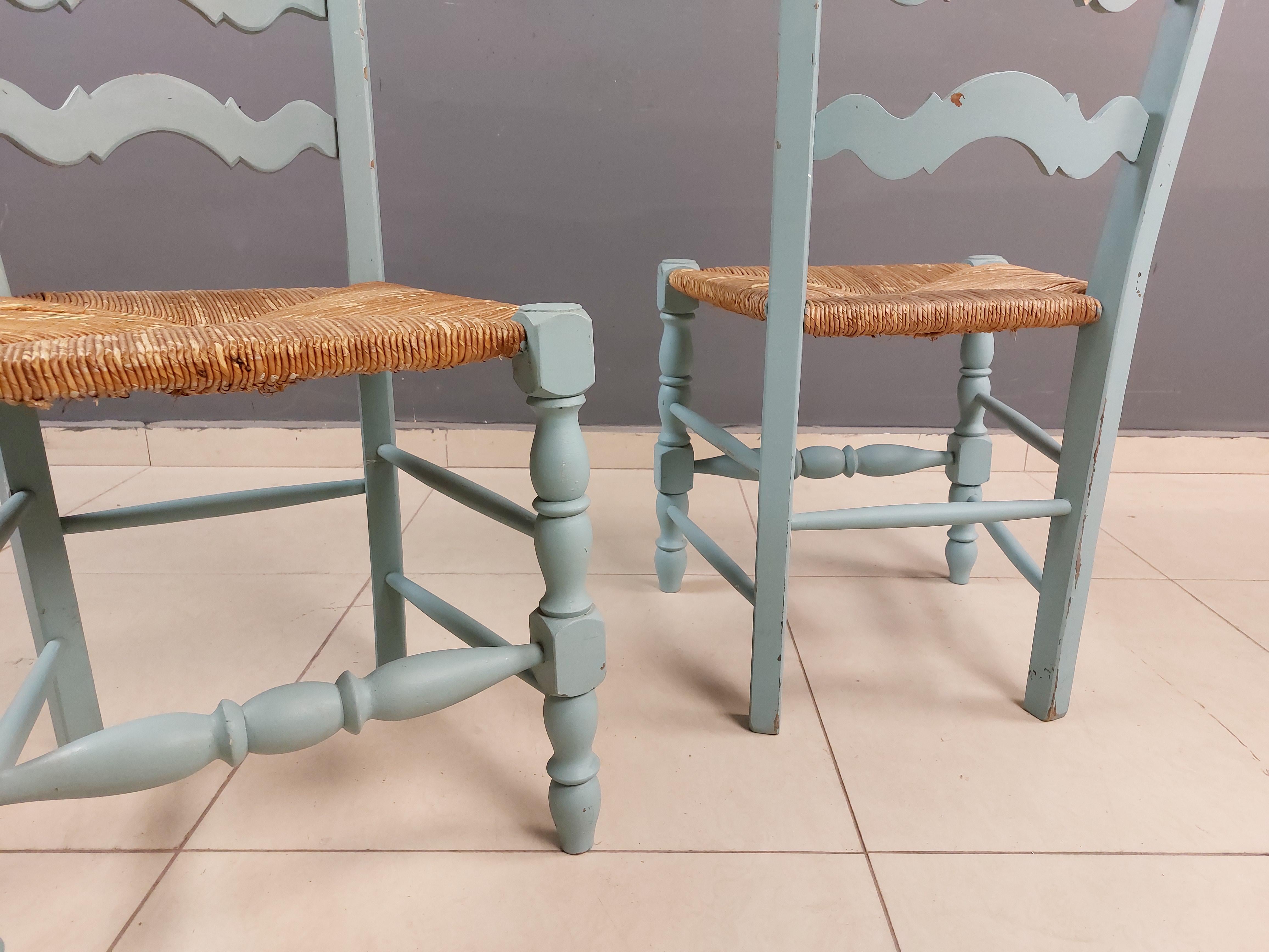 Vintage French Hand Painted Farmhouse Dining Chairs - Set of 6 9