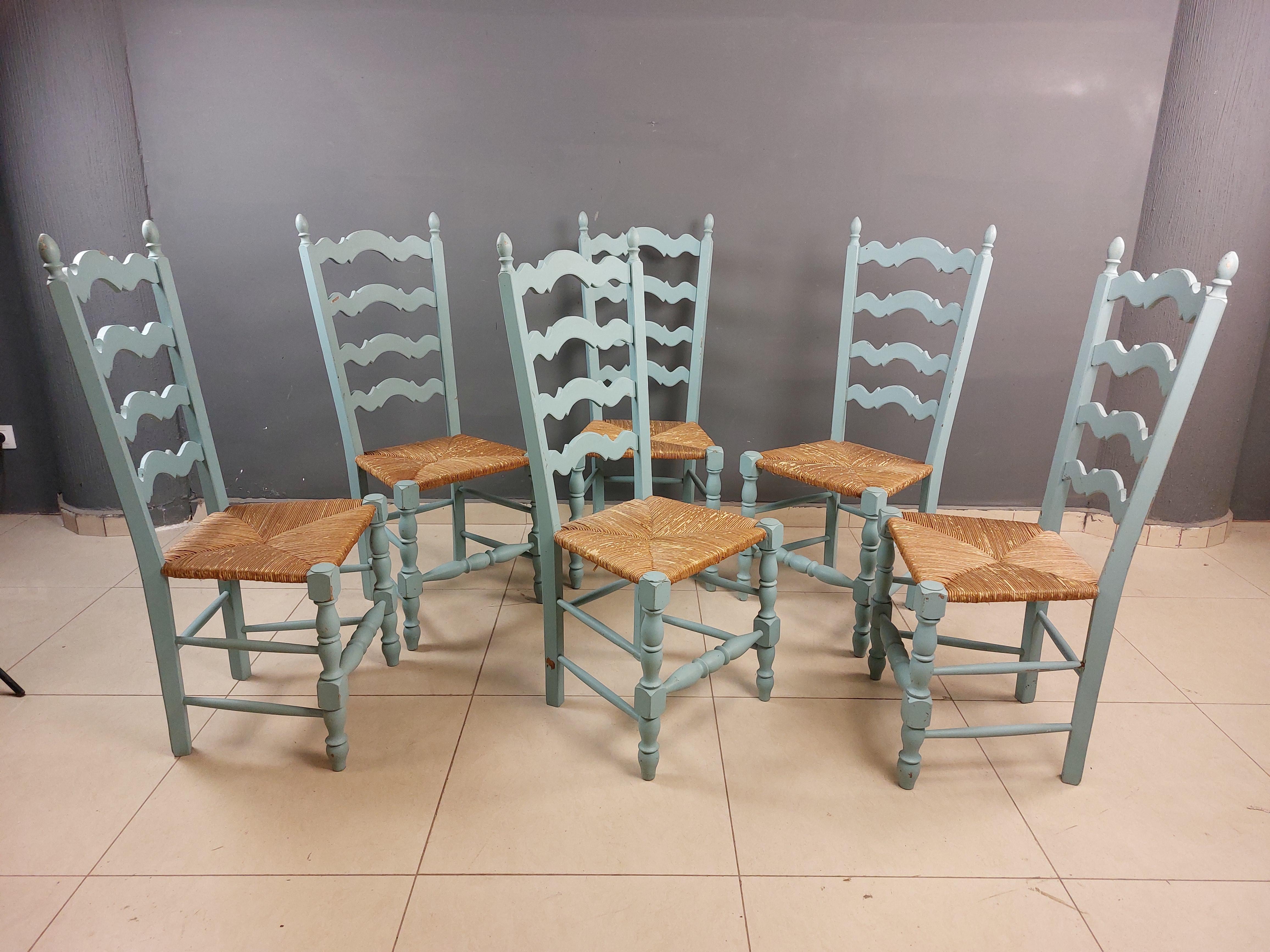 Vintage French Hand Painted Farmhouse Dining Chairs - Set of 6 10