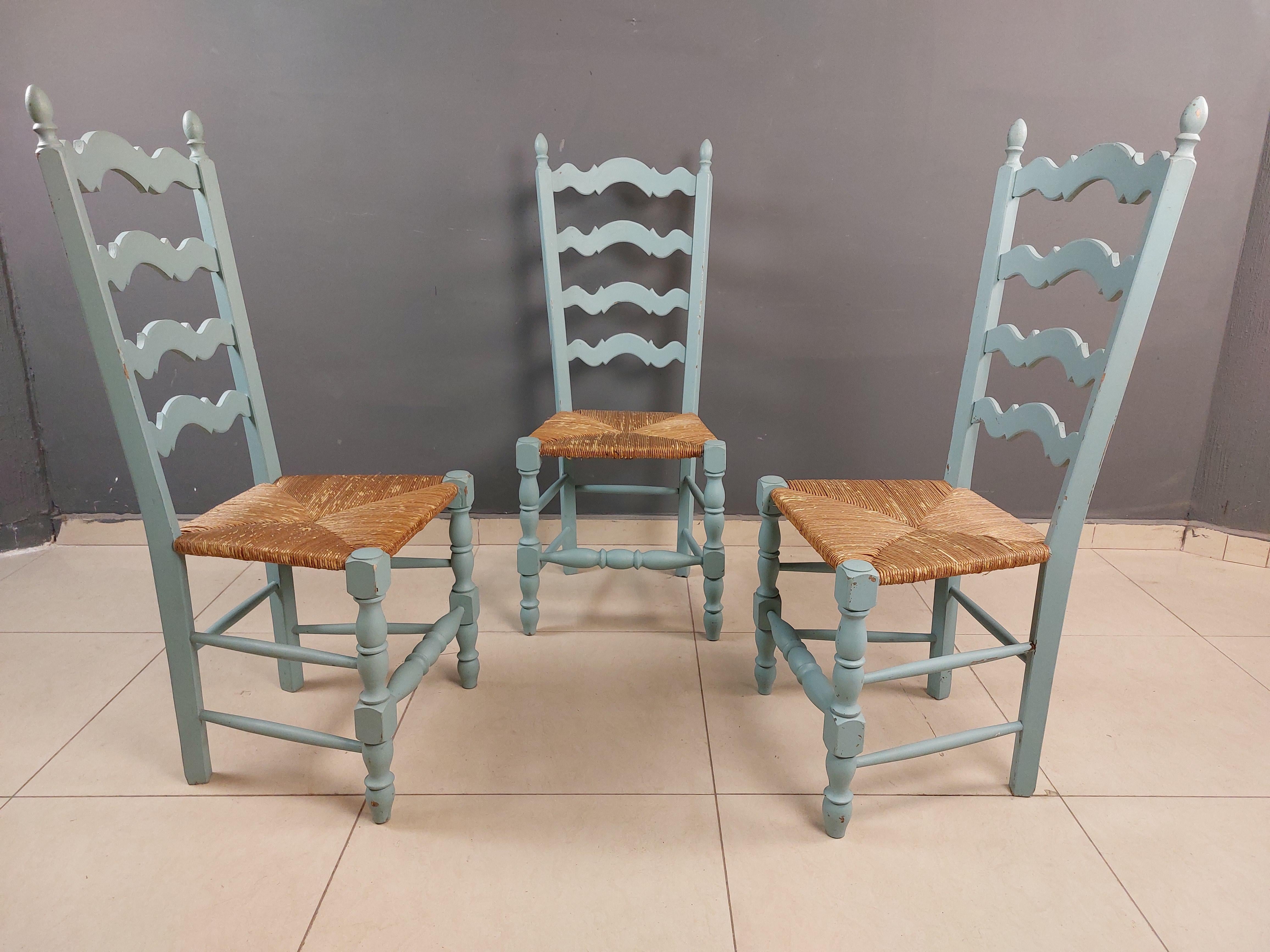 Rustic Vintage French Hand Painted Farmhouse Dining Chairs - Set of 6