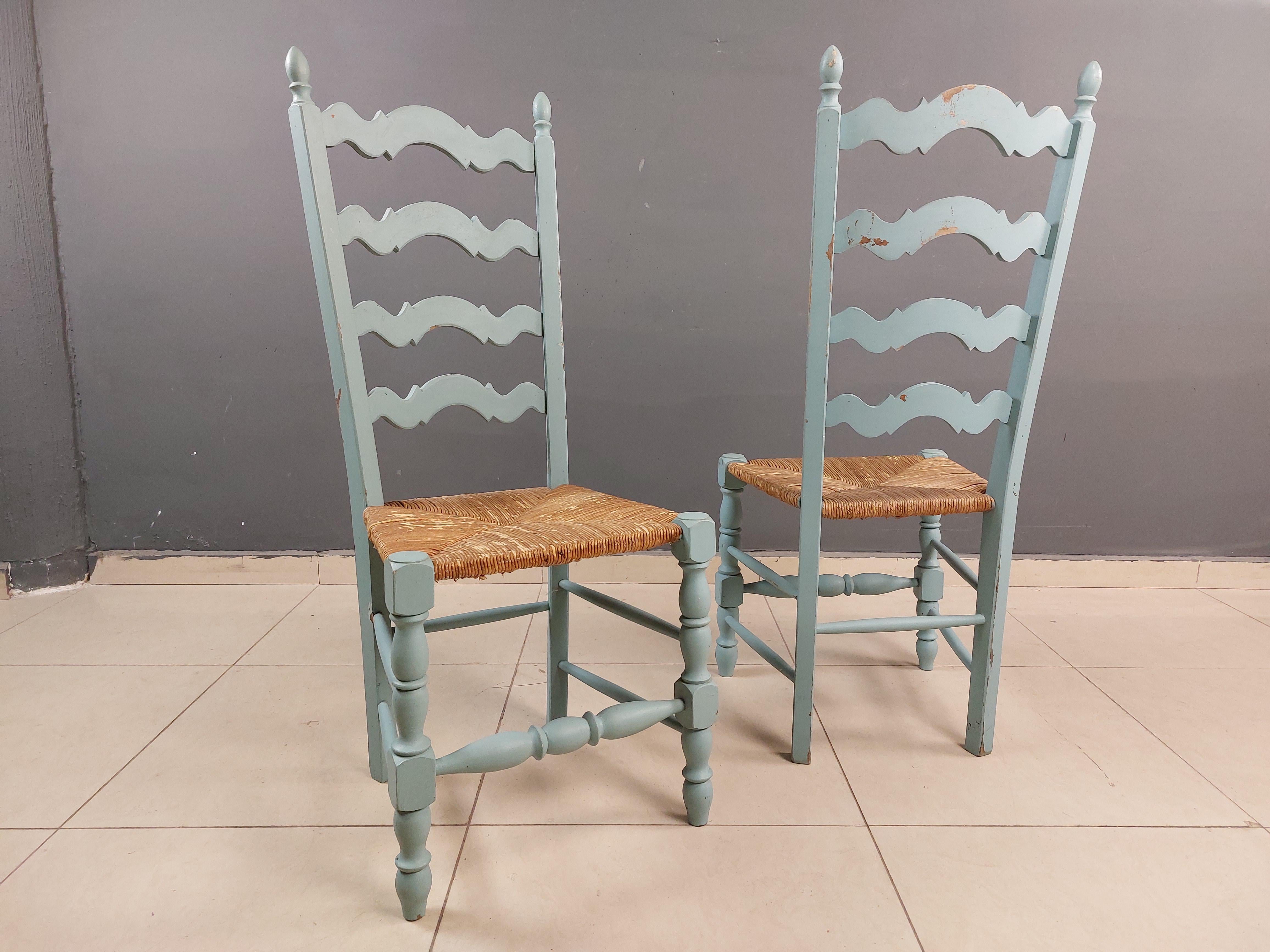 20th Century Vintage French Hand Painted Farmhouse Dining Chairs - Set of 6