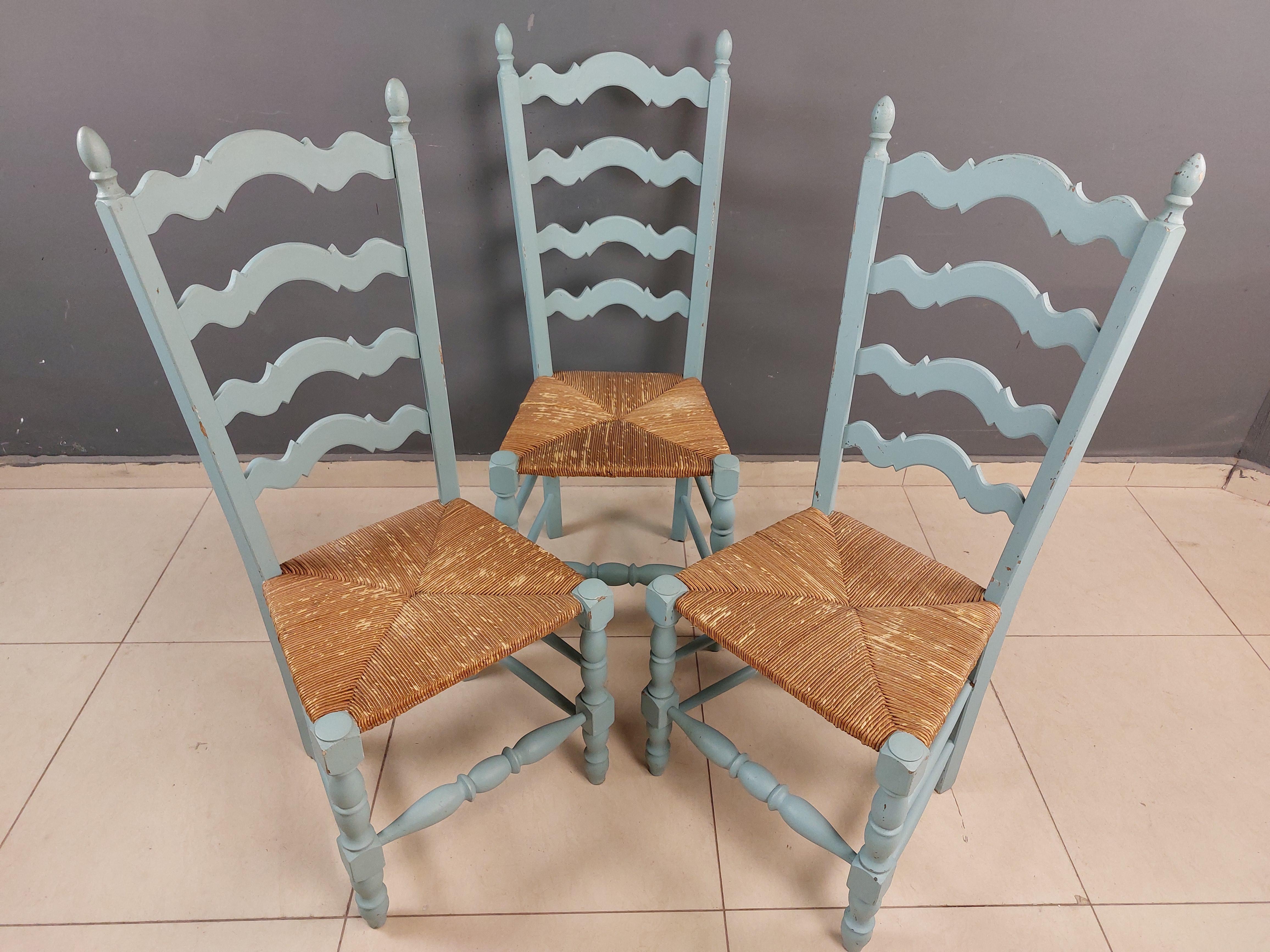 Vintage French Hand Painted Farmhouse Dining Chairs - Set of 6 1