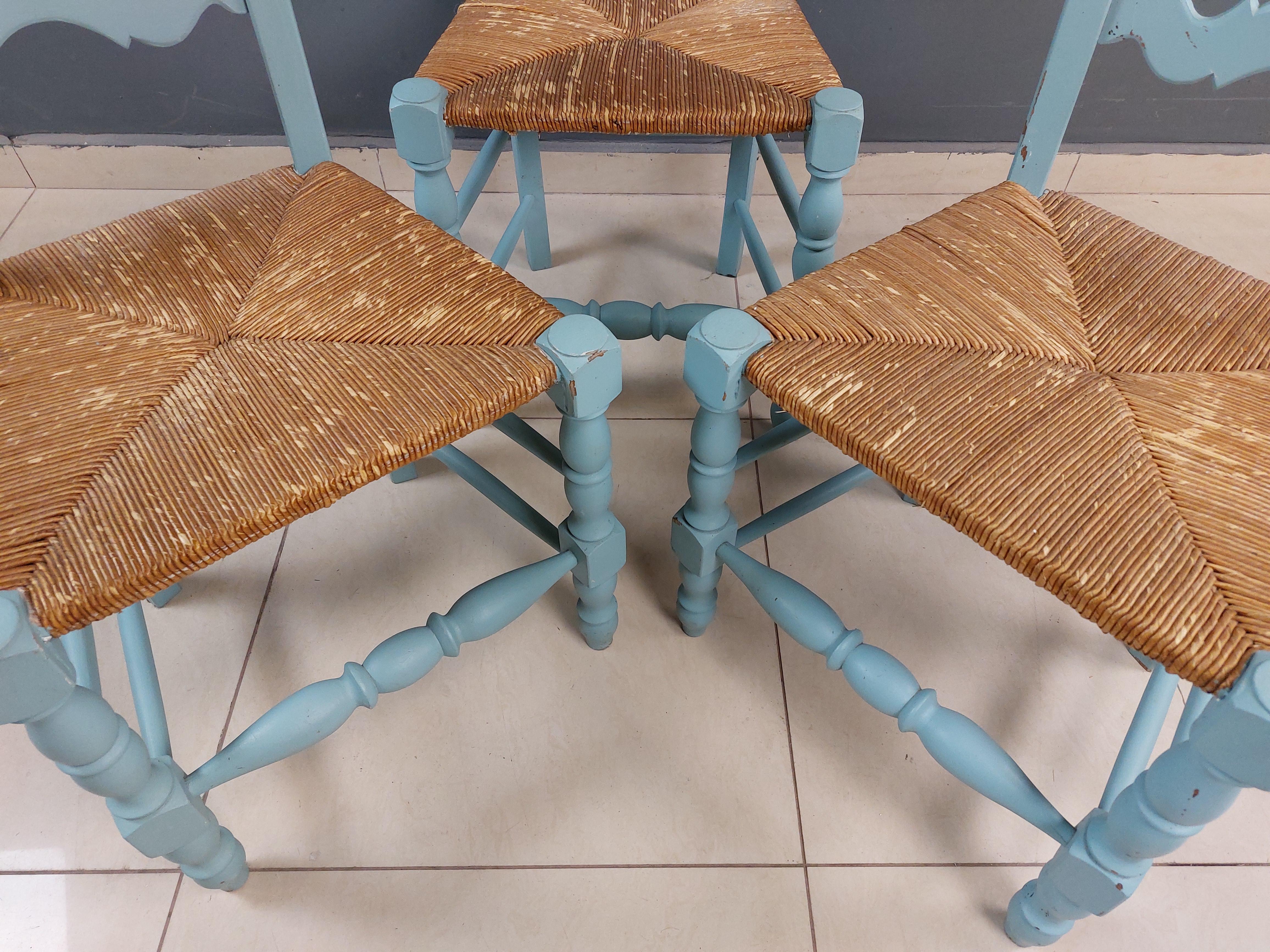 Vintage French Hand Painted Farmhouse Dining Chairs - Set of 6 2