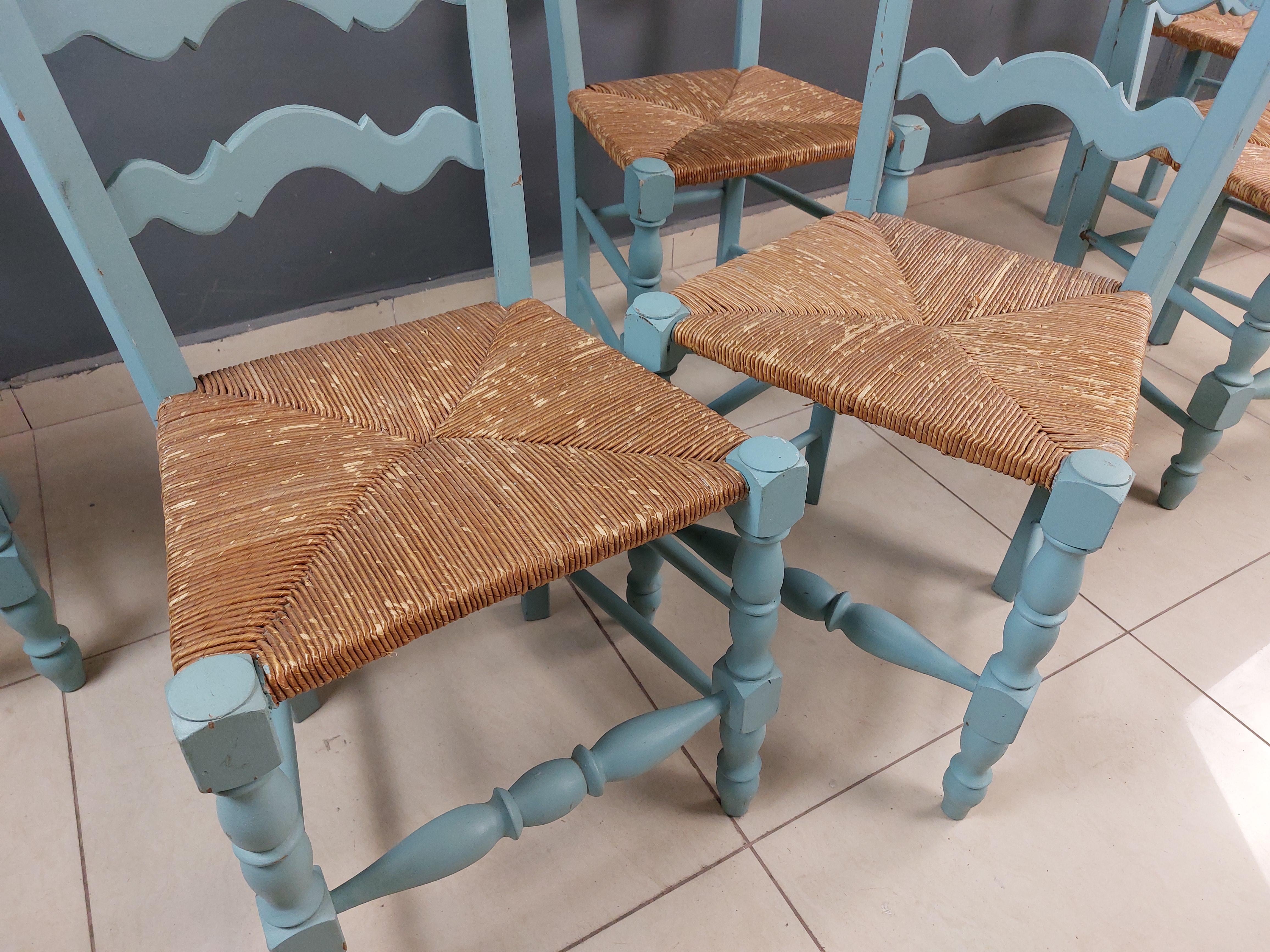 Vintage French Hand Painted Farmhouse Dining Chairs - Set of 6 3