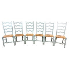 Vintage French Hand Painted Farmhouse Dining Chairs - Set of 6