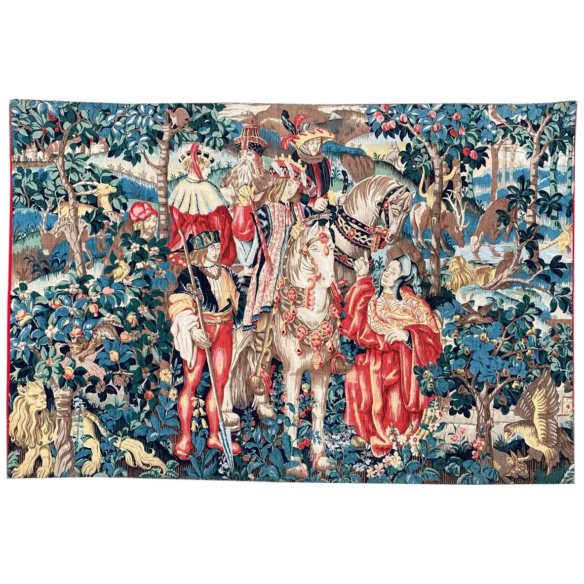 Vintage French Hand Painted Tapestry