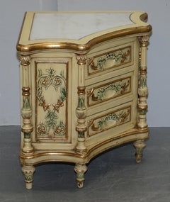 Vintage French Hand Painted with Italian Marble Top Corner Unit Chest of Drawers