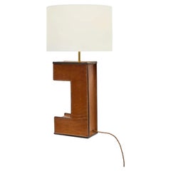 Vintage French Hand Stitched leather lamp in the manner of Jean-Michel Frank