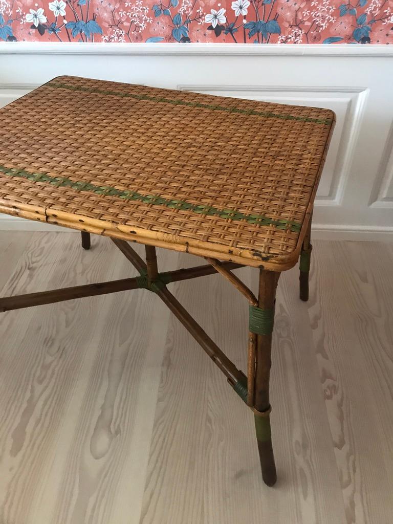 Hand-Woven Vintage French Handwoven Rattan Table, 1930s