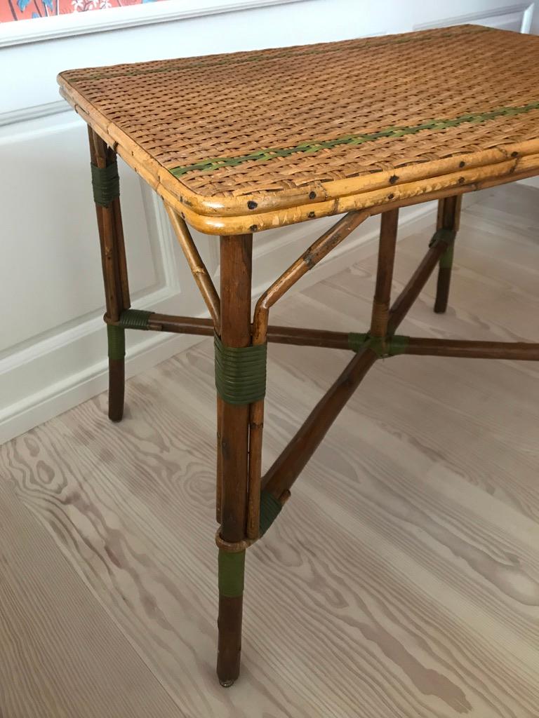 Vintage French Handwoven Rattan Table, 1930s 1