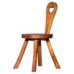 Vintage French Handcarved Solid Wood Stool with Heart-Shaped Backrest, 1970s