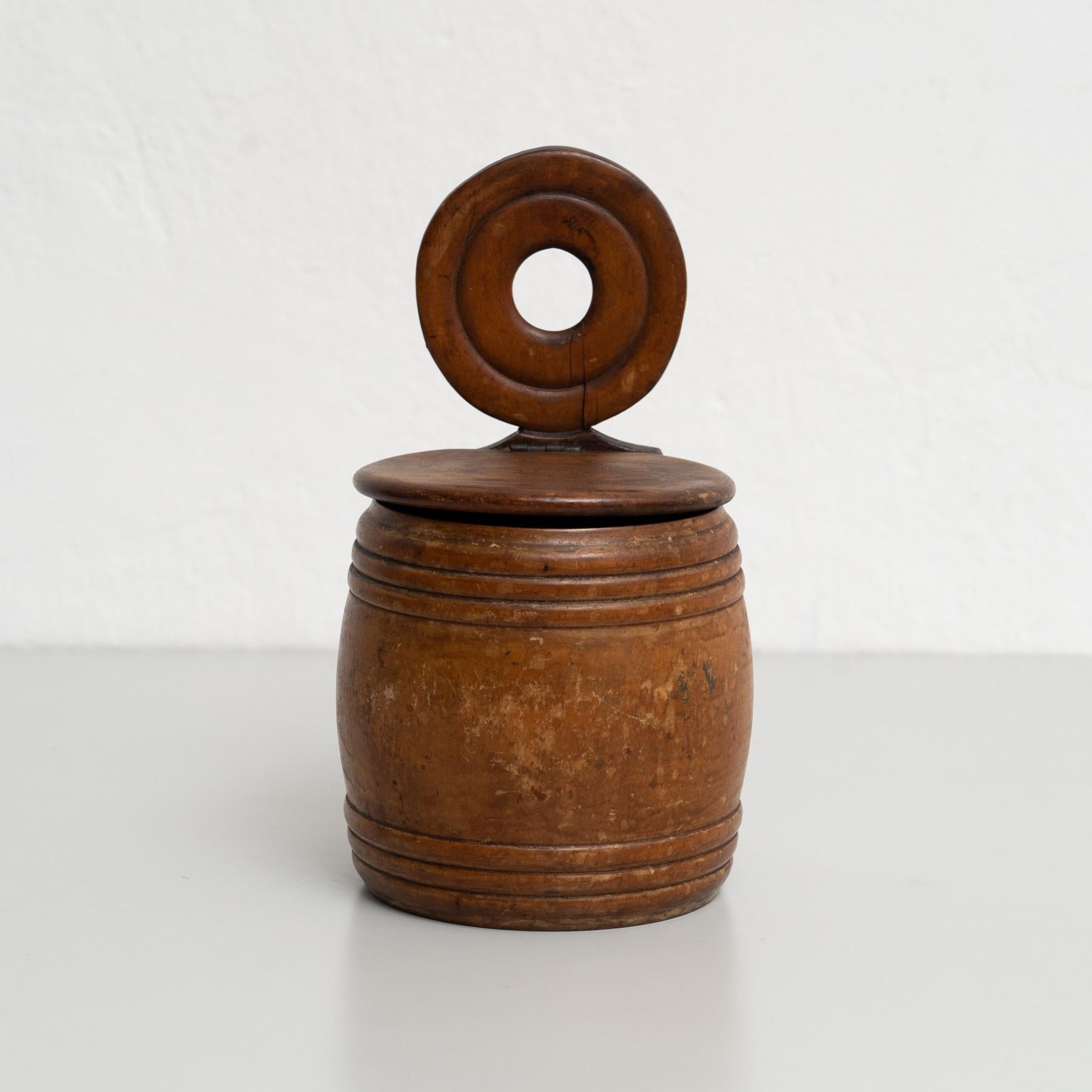 Mid-Century Modern Vintage French Handmade Wooden Wall-Mounted Salt Box – Circa 1940 For Sale