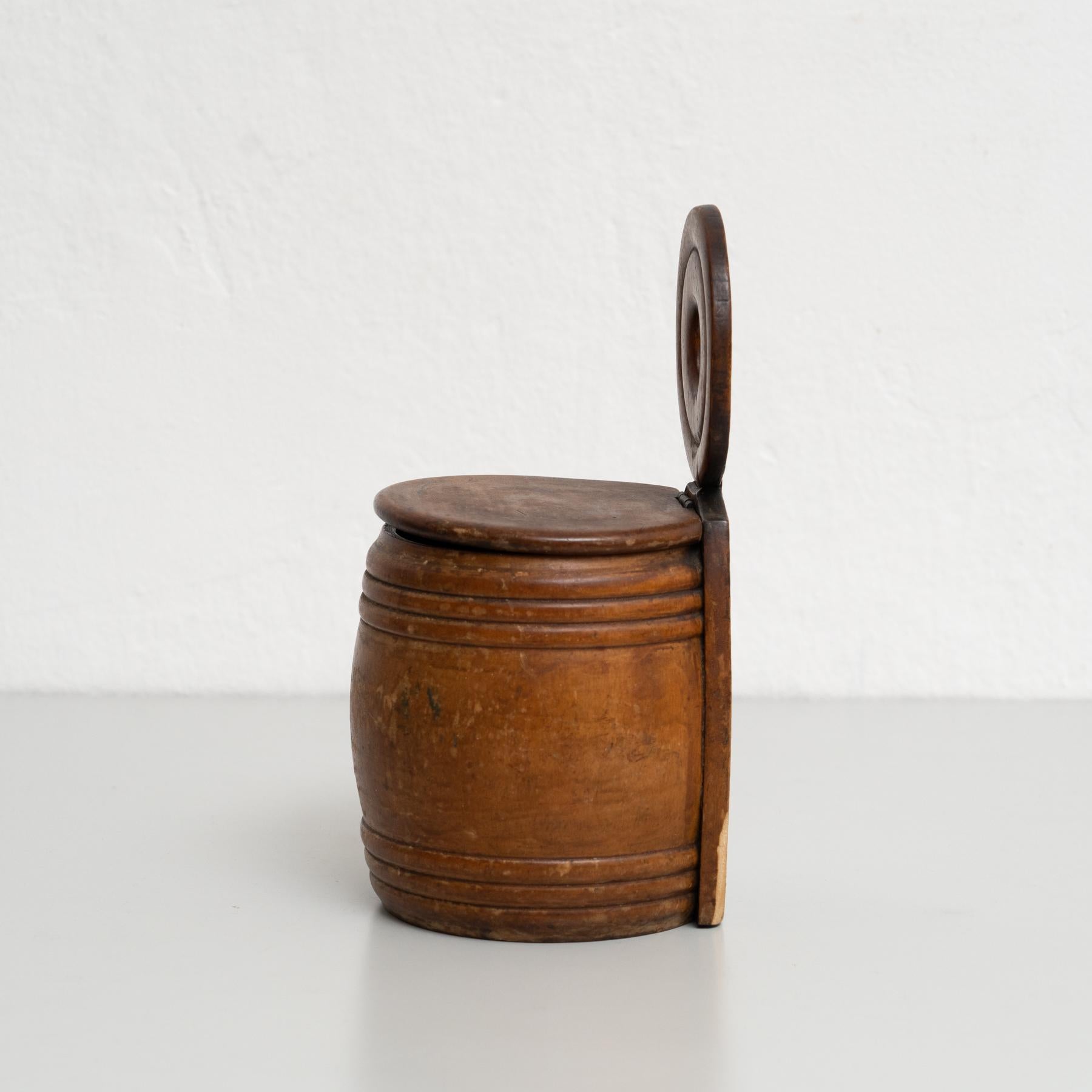 Mid-20th Century Vintage French Handmade Wooden Wall-Mounted Salt Box – Circa 1940 For Sale