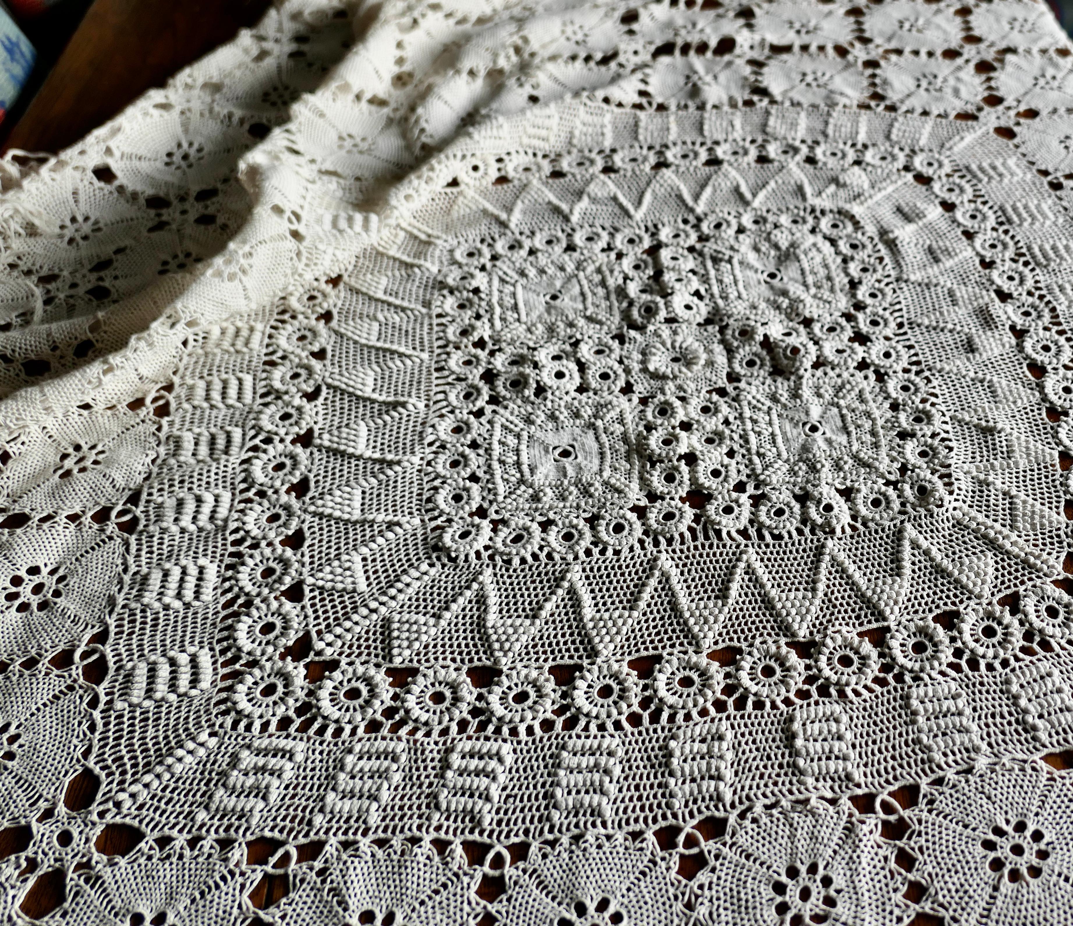 Vintage French Heavy Hand Crochet Bed Cover or Table Cloth For Sale 1