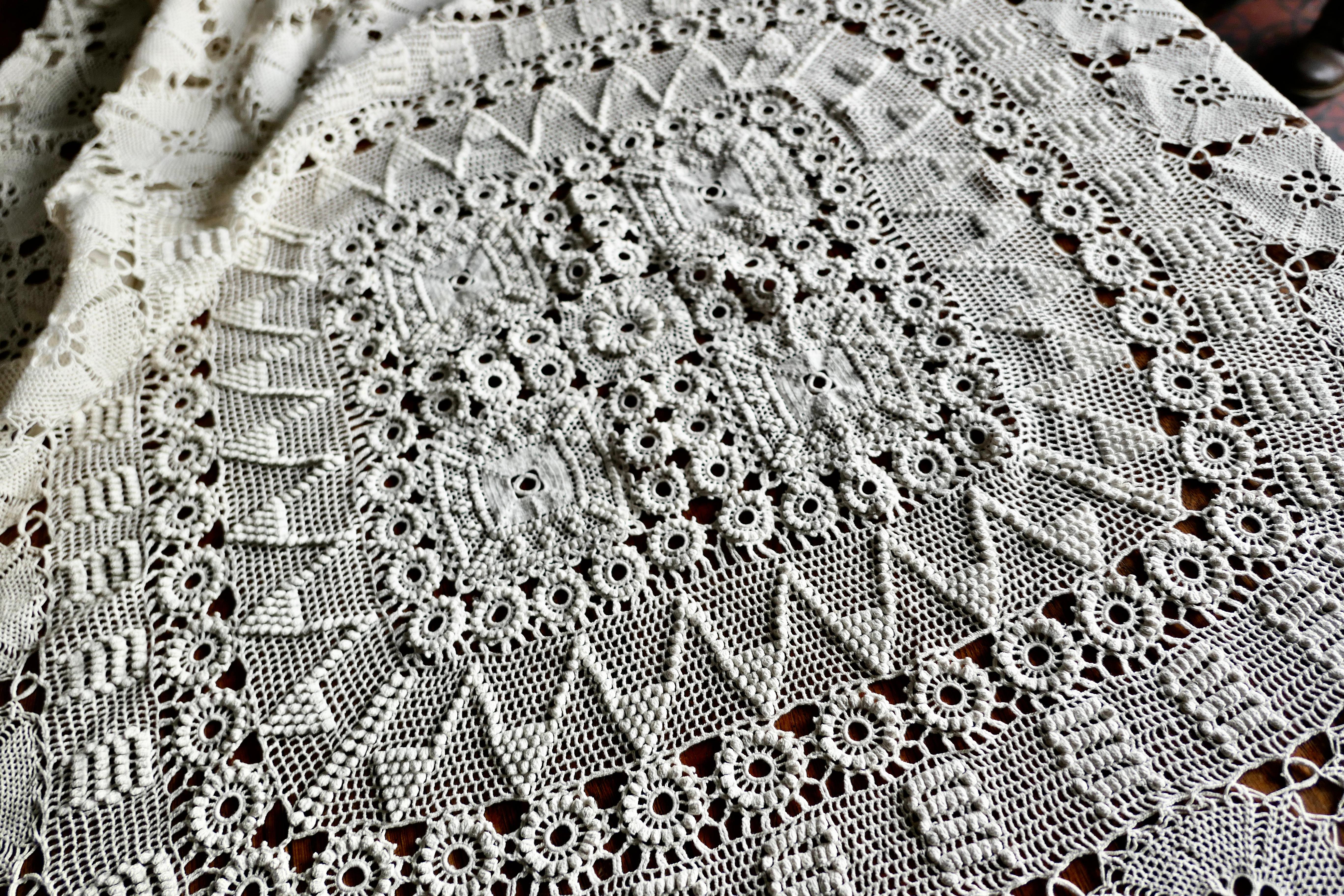 Vintage French Heavy Hand Crochet Bed Cover or Table Cloth For Sale 3