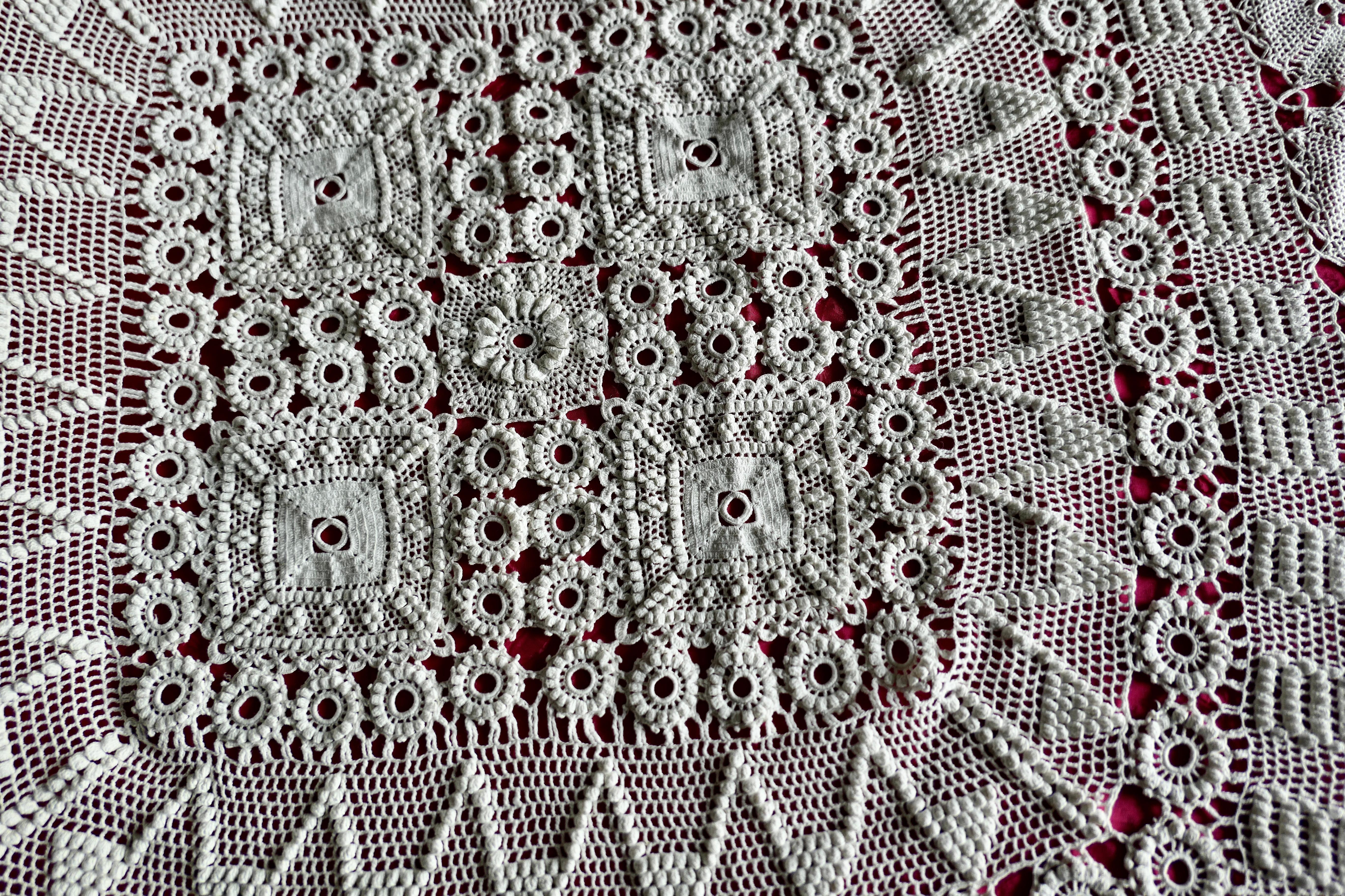 Late 19th Century Vintage French Heavy Hand Crochet Bed Cover or Table Cloth For Sale