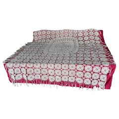 Couvre-lit ou nappe de table en crochet lourd français vintage  
