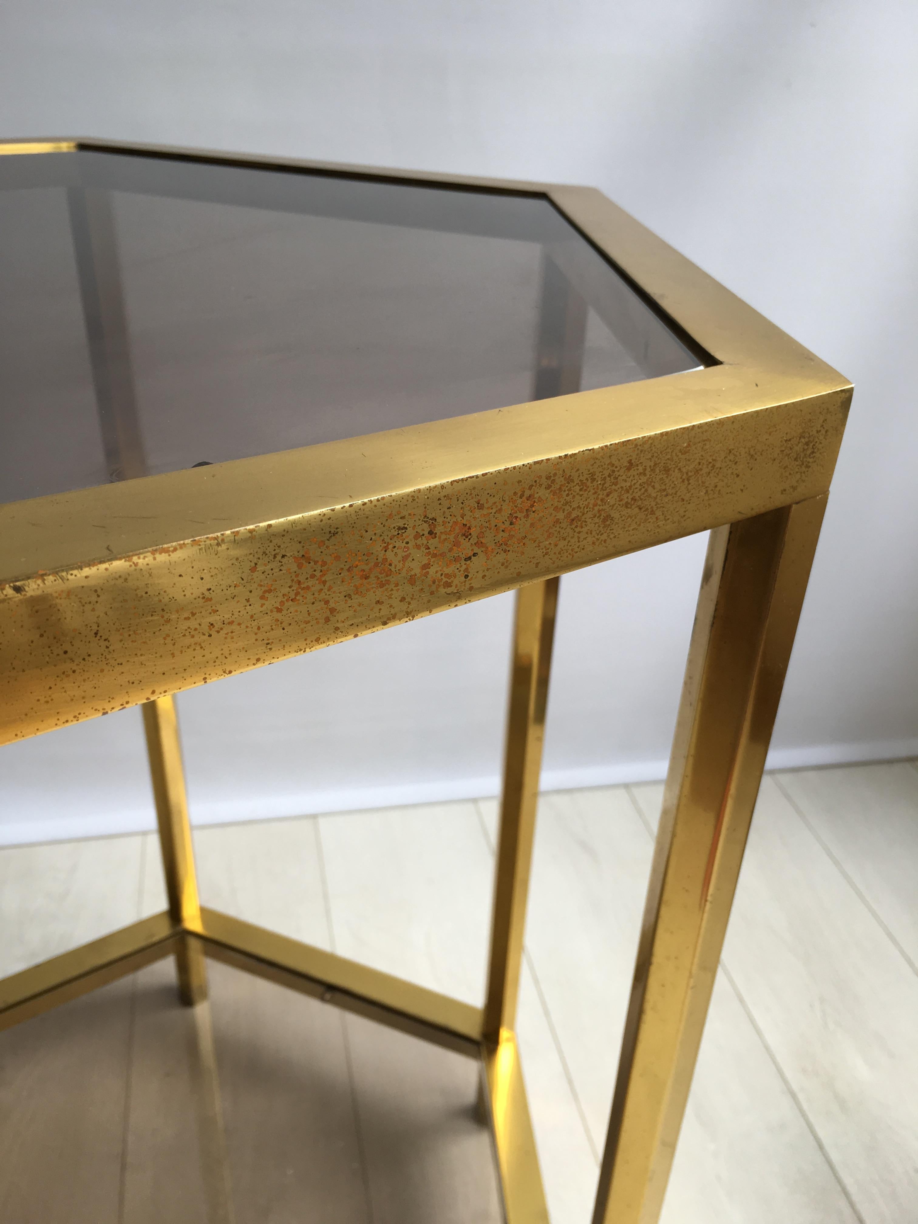 Plated Vintage French Hexagon Brass Centre Table For Sale
