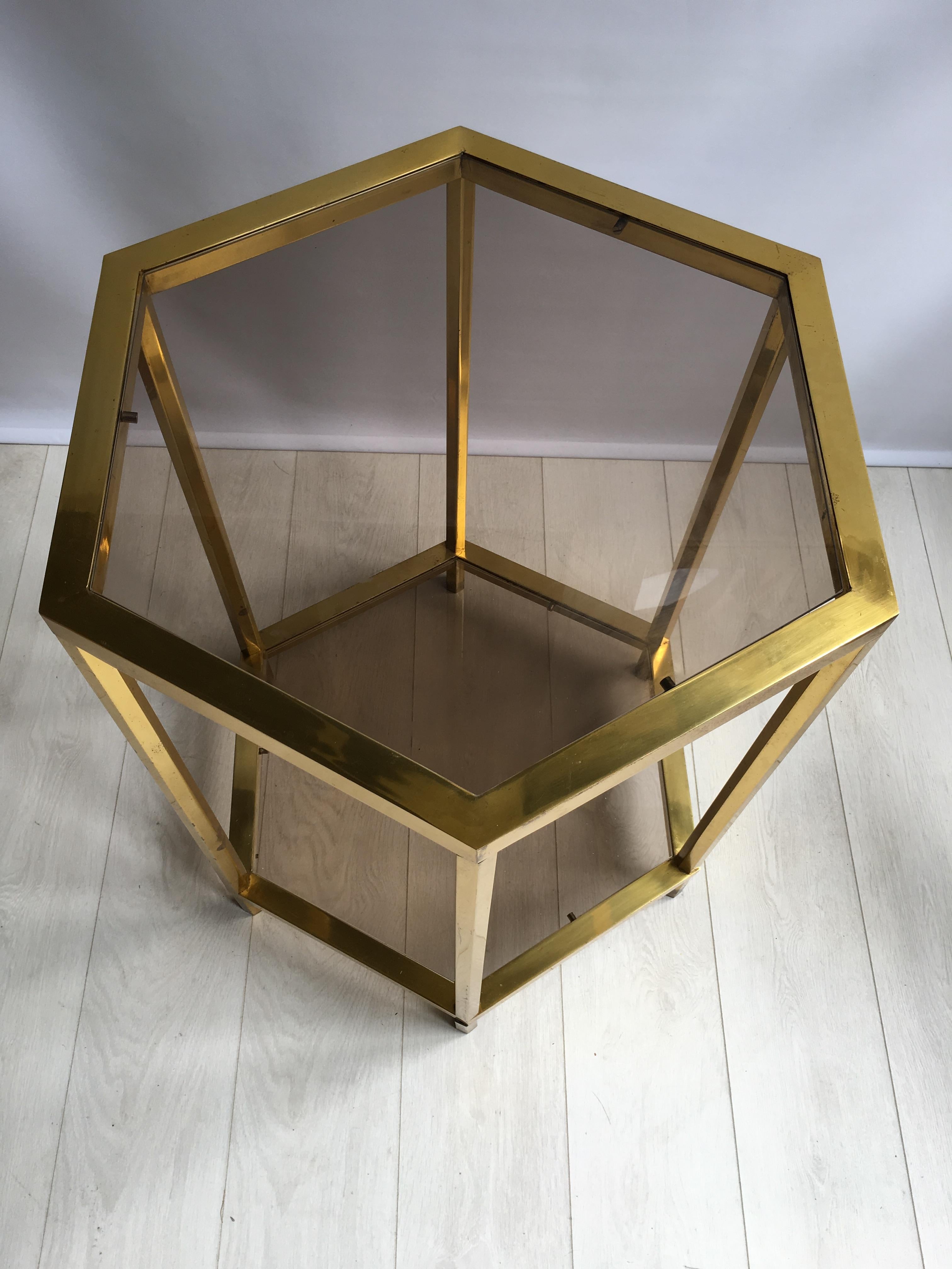 Late 20th Century Vintage French Hexagon Brass Centre Table For Sale