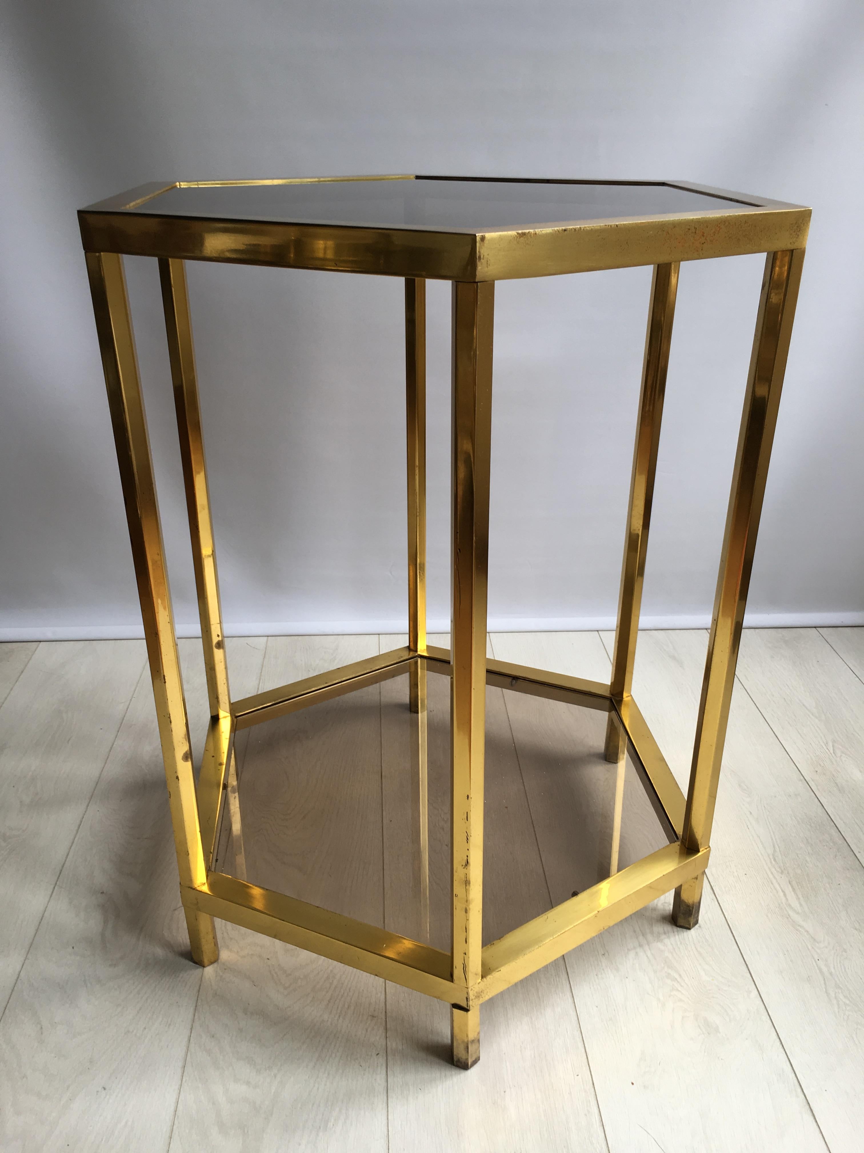 Vintage French Hexagon Brass Centre Table For Sale 1