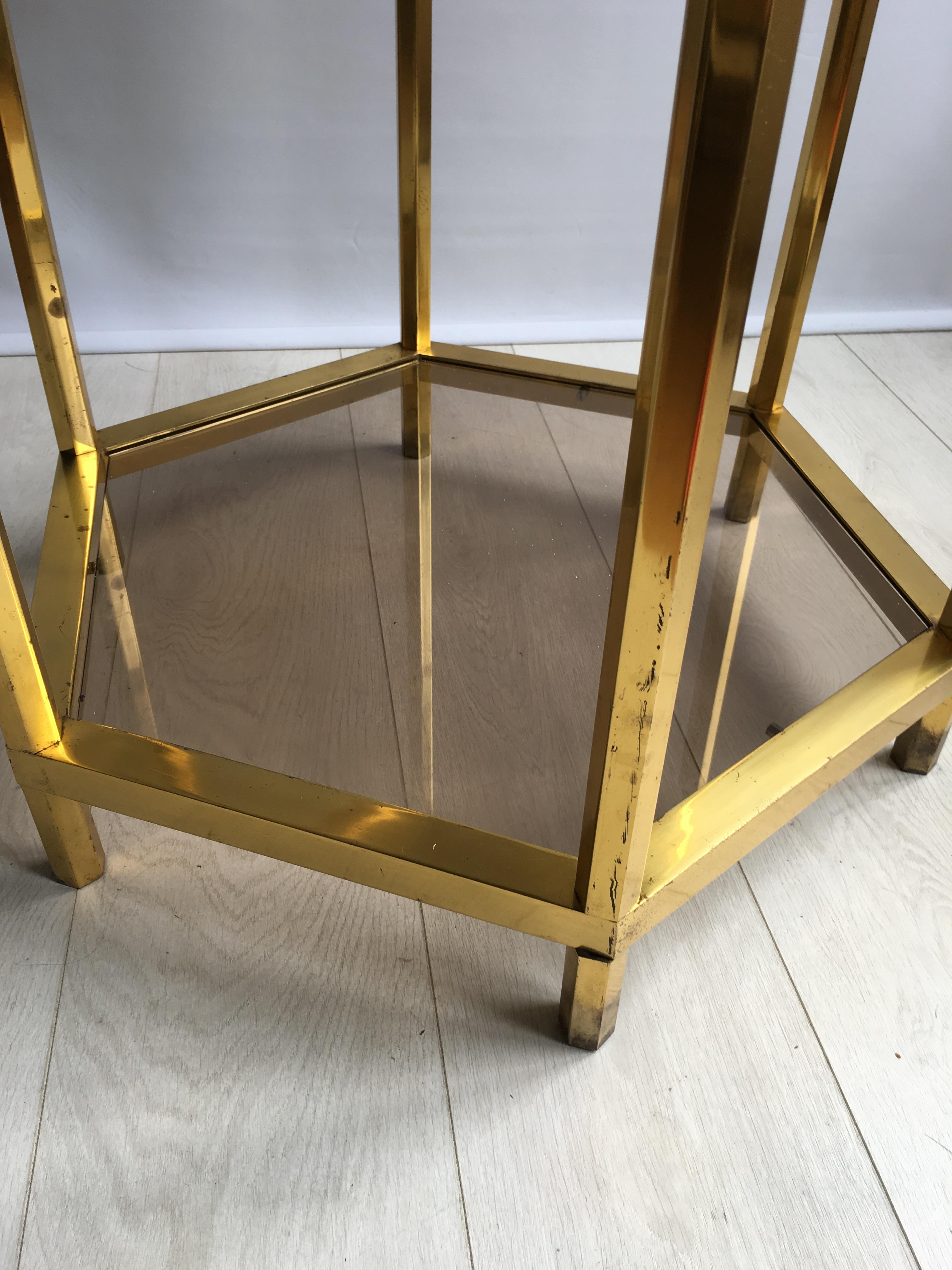 Vintage French Hexagon Brass Centre Table For Sale 2
