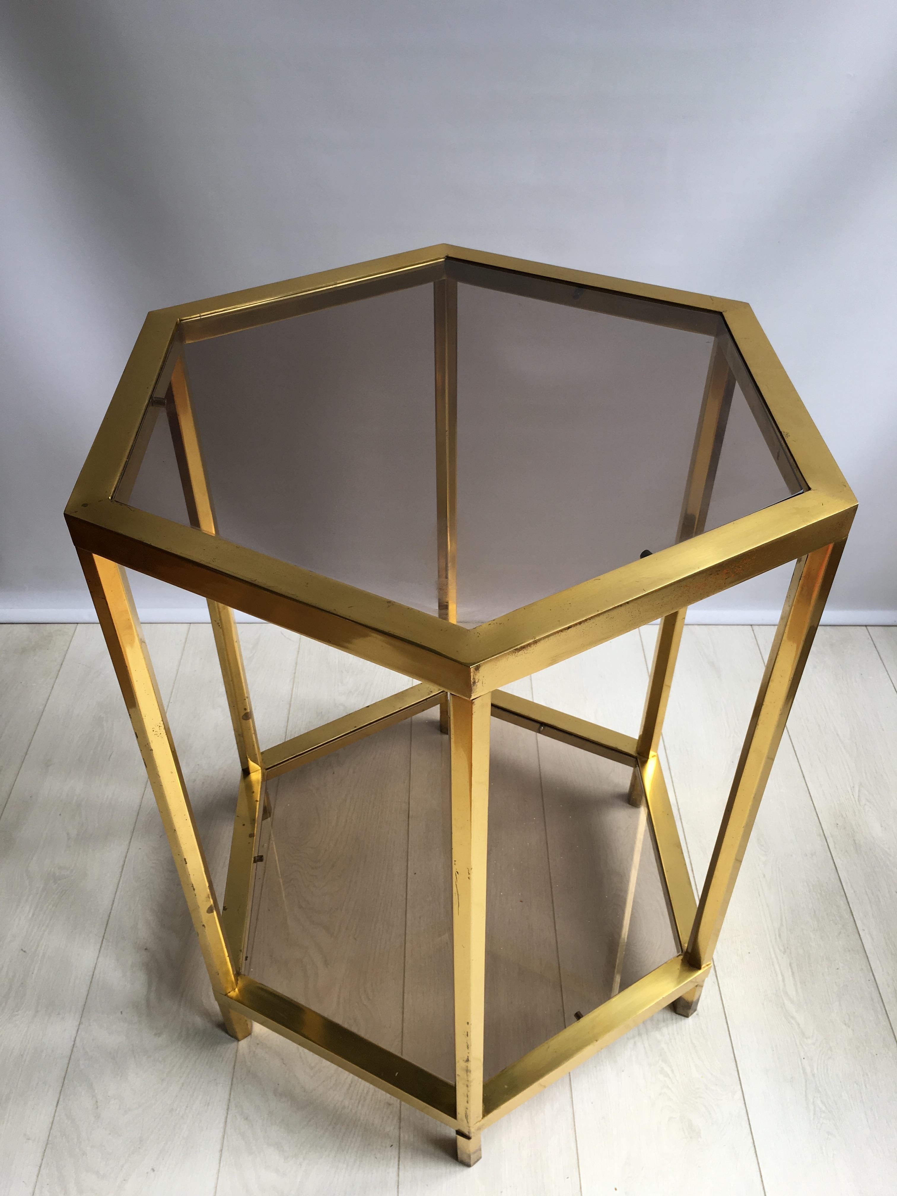 Vintage French Hexagon Brass Centre Table For Sale 3