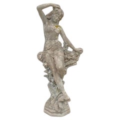 Vintage Französisch Hollywood Regency 46" Zement Garten nackte Göttin Skulptur Statue