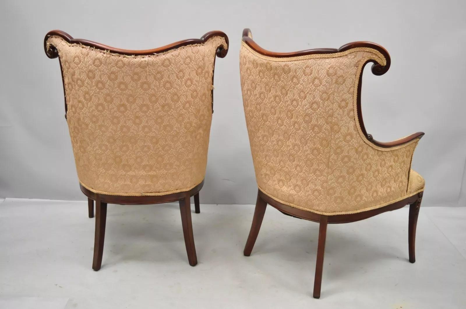 Vintage French Hollywood Regency Art Deco Style Mahogany Arm Chairs - a Pair For Sale 5