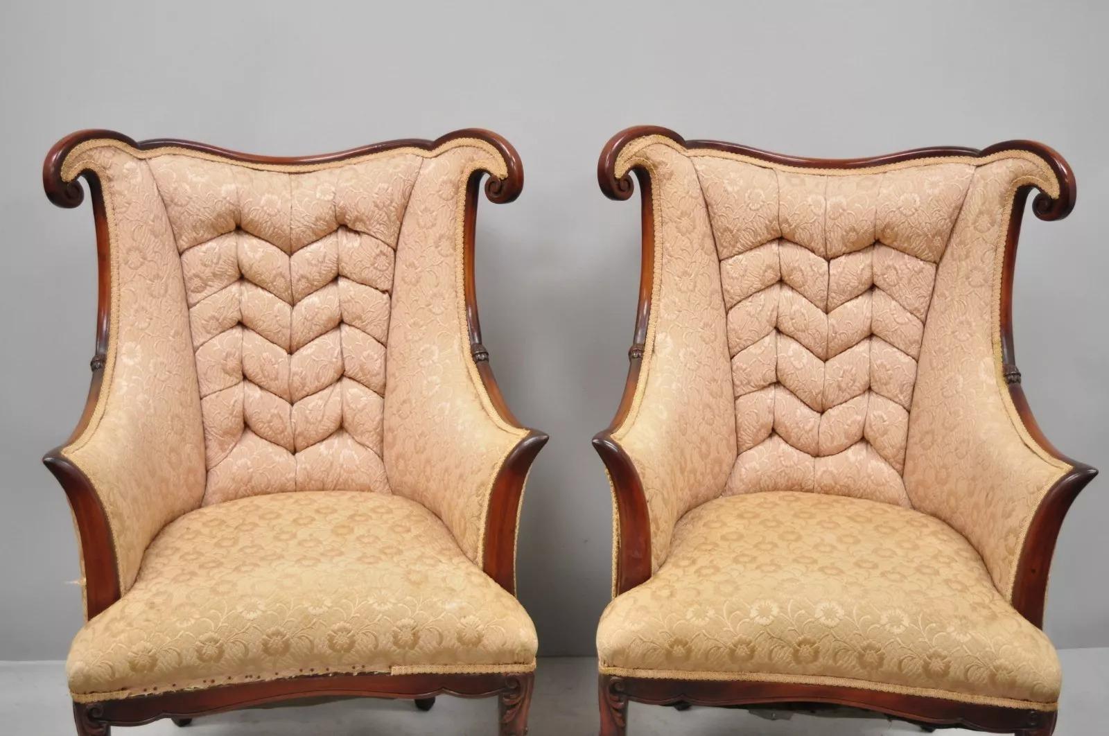 Unknown Vintage French Hollywood Regency Art Deco Style Mahogany Arm Chairs - a Pair For Sale
