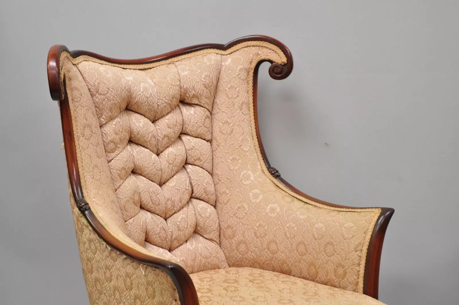 20th Century Vintage French Hollywood Regency Art Deco Style Mahogany Arm Chairs - a Pair For Sale
