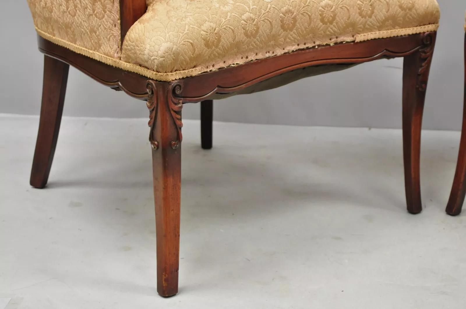 Vintage French Hollywood Regency Art Deco Style Mahogany Arm Chairs - a Pair For Sale 1