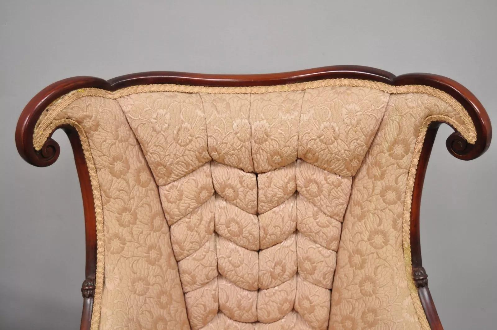 Vintage French Hollywood Regency Art Deco Style Mahogany Arm Chairs - a Pair For Sale 2