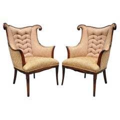 Antique French Hollywood Regency Art Deco Style Mahogany Arm Chairs - a Pair