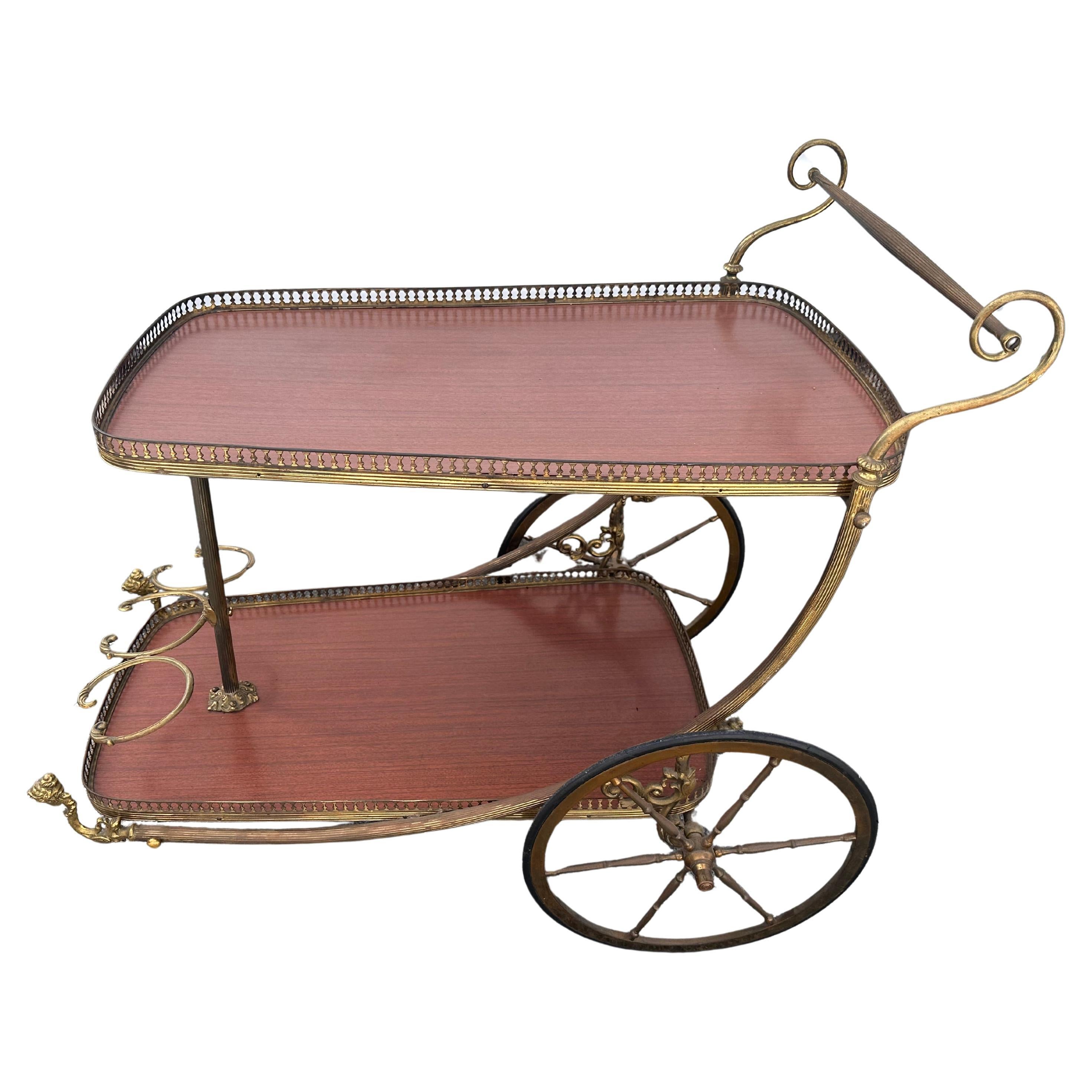 Vintage French Hollywood regency Bar Cart For Sale