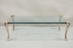 Vintage French Hollywood Regency Beveled Glass Bronze Cabriole Leg Coffee Table