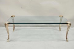 Vintage Französisch Hollywood Regency abgeschrägte Glas Bronze Cabriole Bein Couchtisch