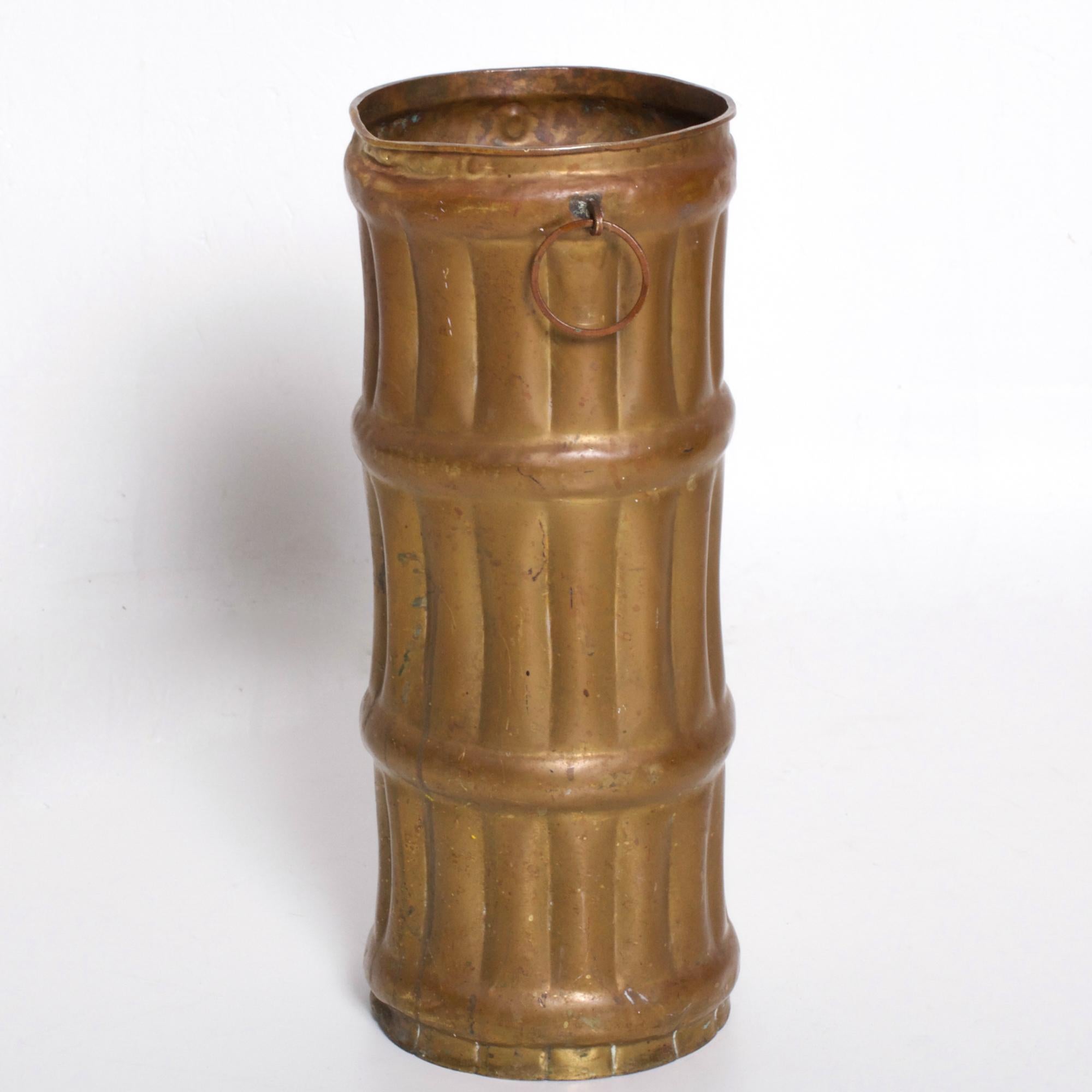 French Umbrella Stand in Faux Bamboo Solid Brass Regency 1940s 1
