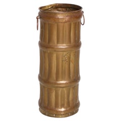 French Umbrella Stand in Faux Bamboo Solid Brass Regency 1940s