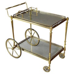Vintage French Hollywood Regency Brass Service Cart w/ Bottle Holder