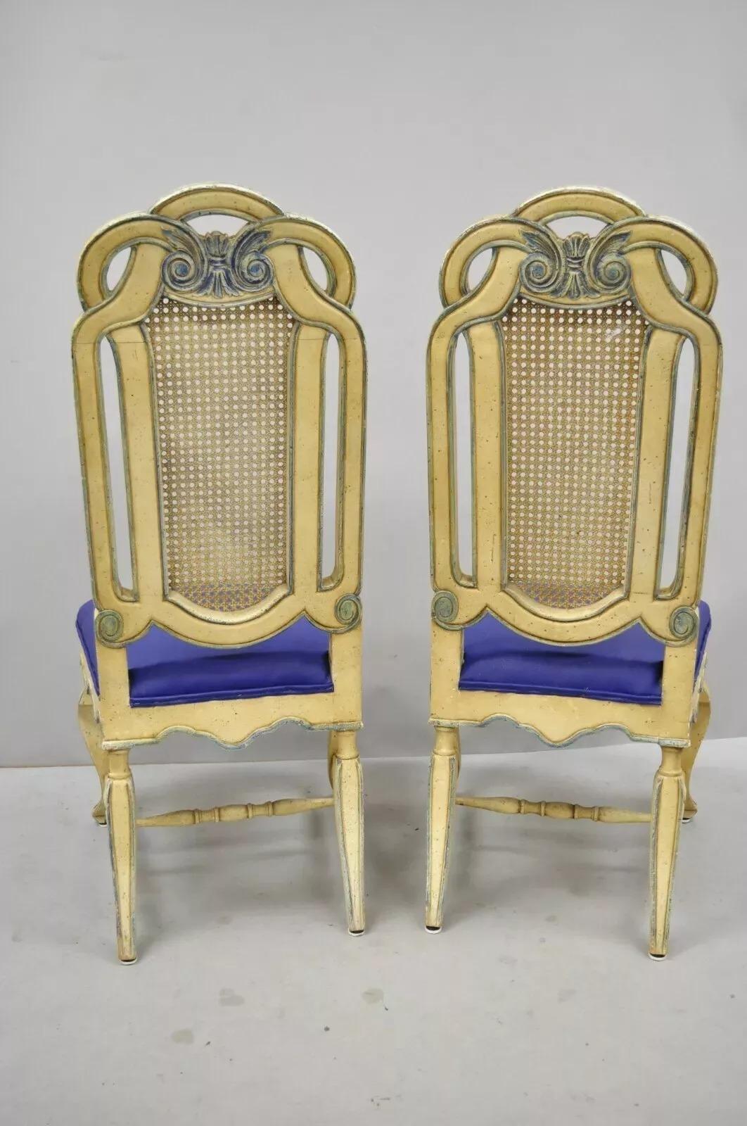 Vintage French Hollywood Regency Cane Pretzel Back Cream Dining Chair - Set of 6 For Sale 5